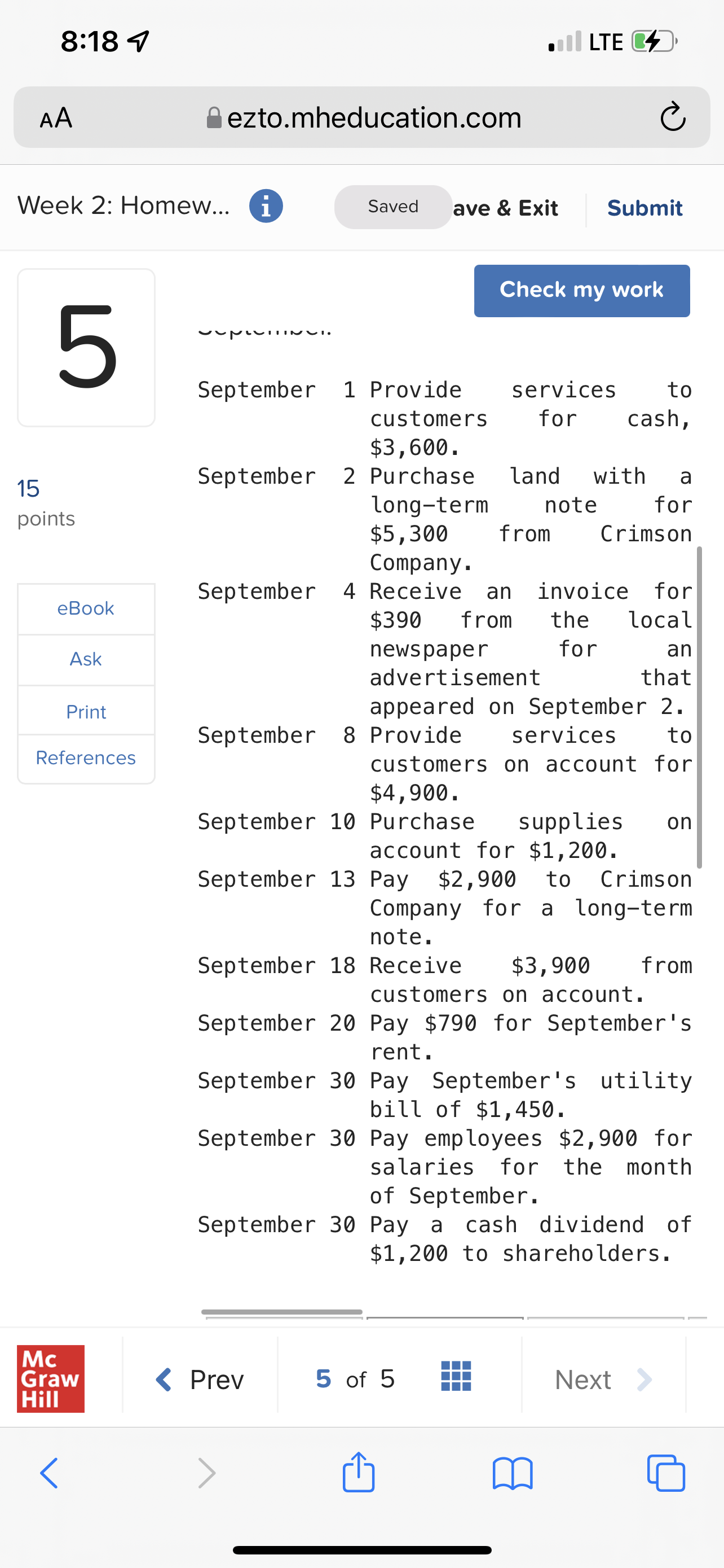 8:18 7 LTE $ AA ezto.mheducation.com C Week 2: