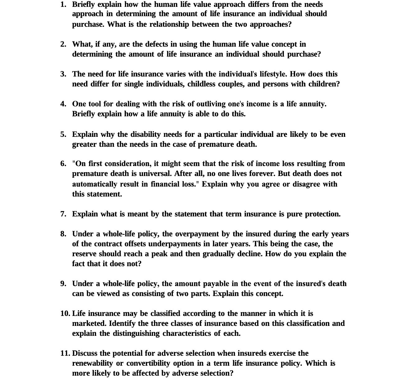 10. 11. . Briey explain how the human life value