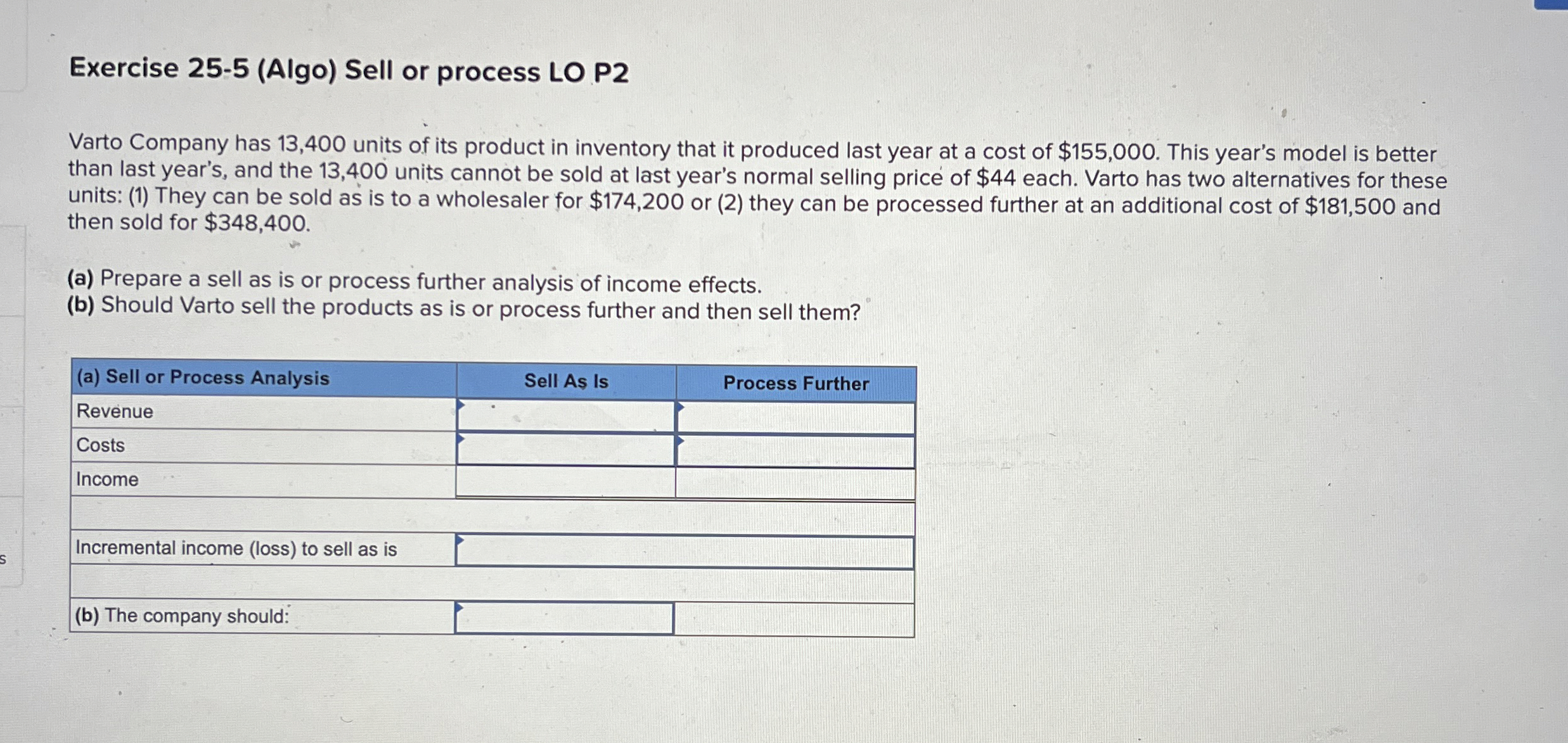 Exercise 2 5 - 5 ( Algo ) Sell or process LO P 2