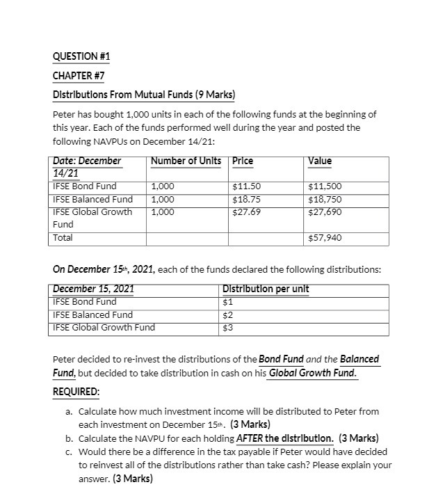 QUESTION #1 CHAPTER #7 Distributions From Mutual