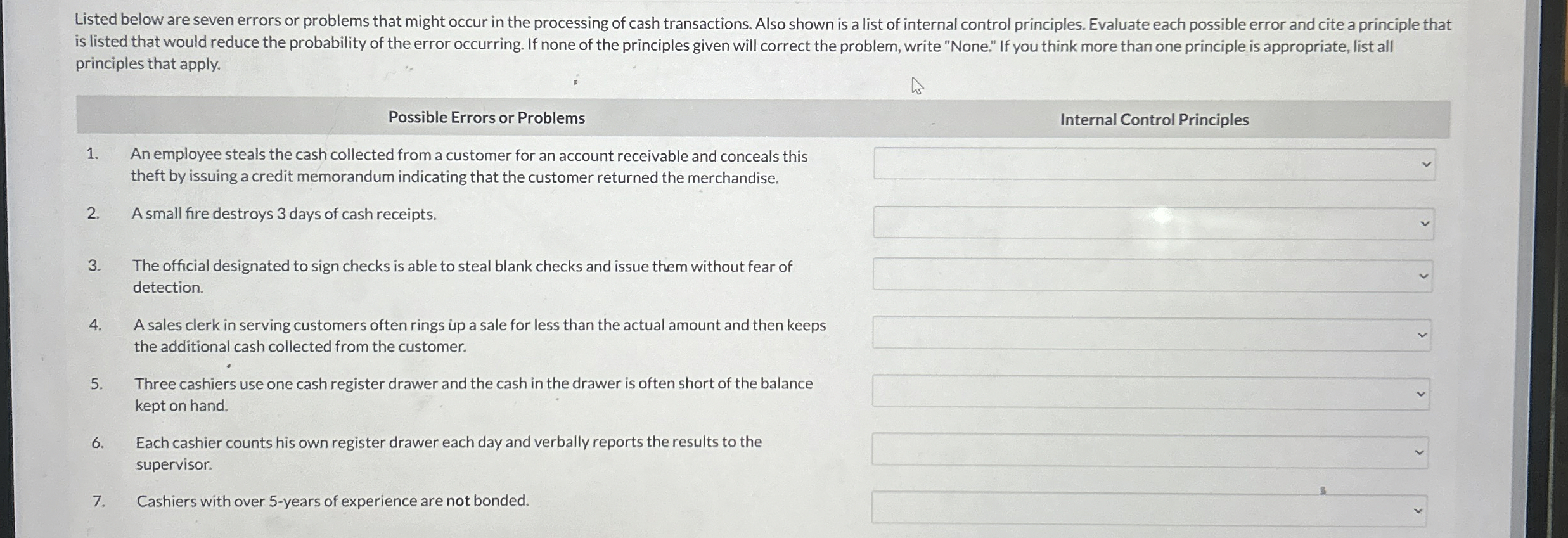 Listed below are seven errors or problems that
