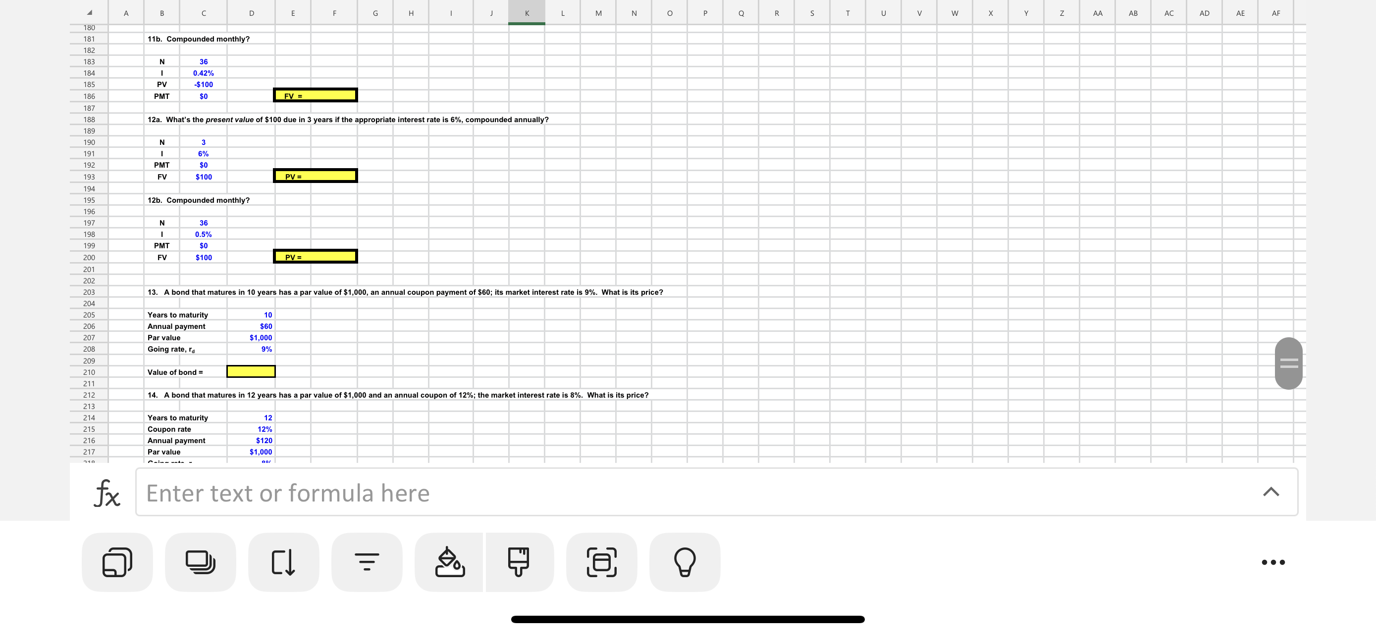 Question 1: The formula number answer for each