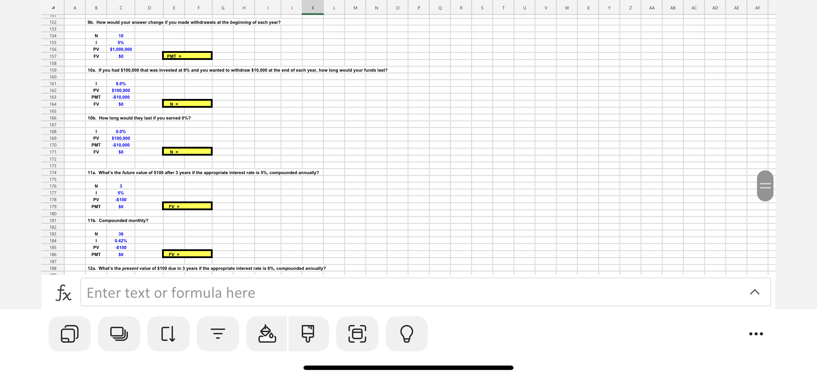 Question 1: The formula number answer for each