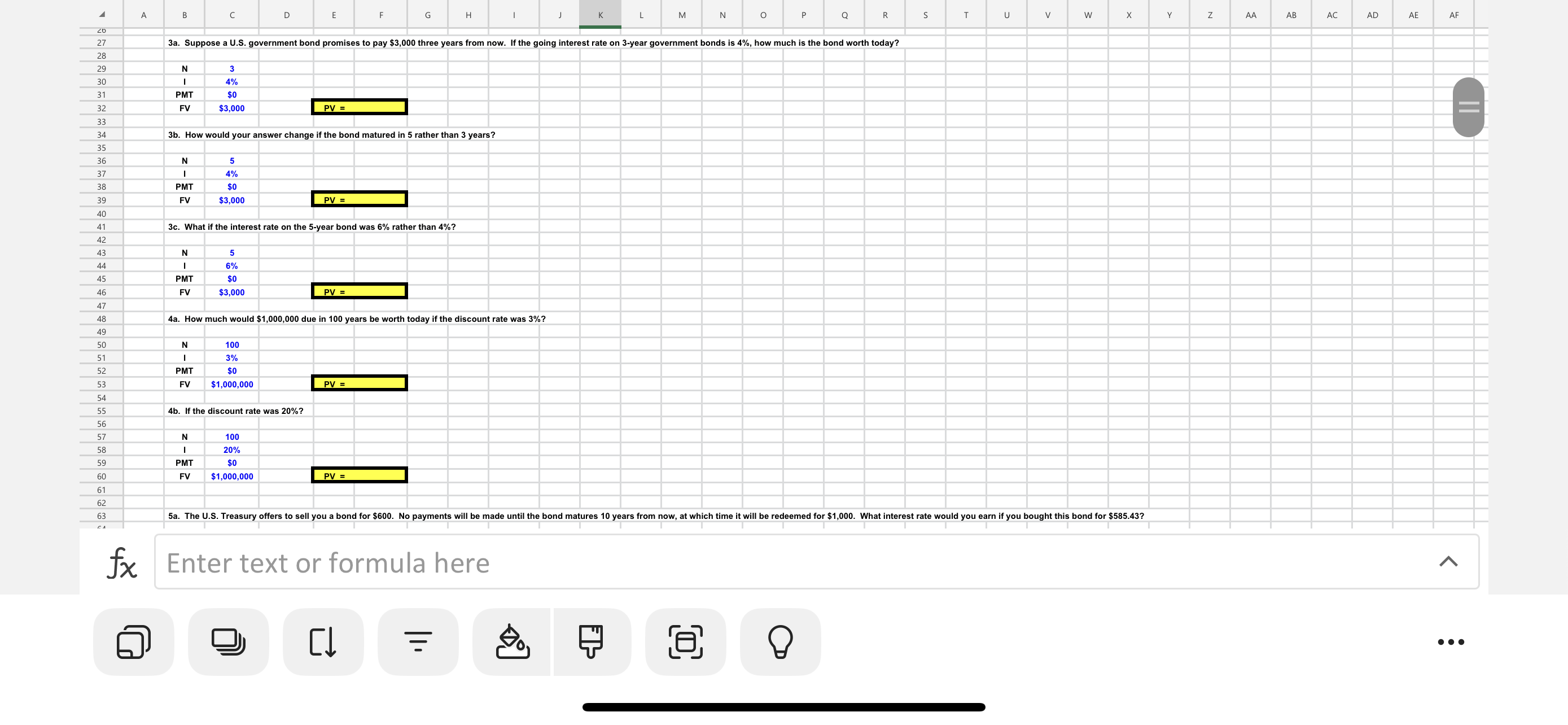 Question 1: The formula number answer for each