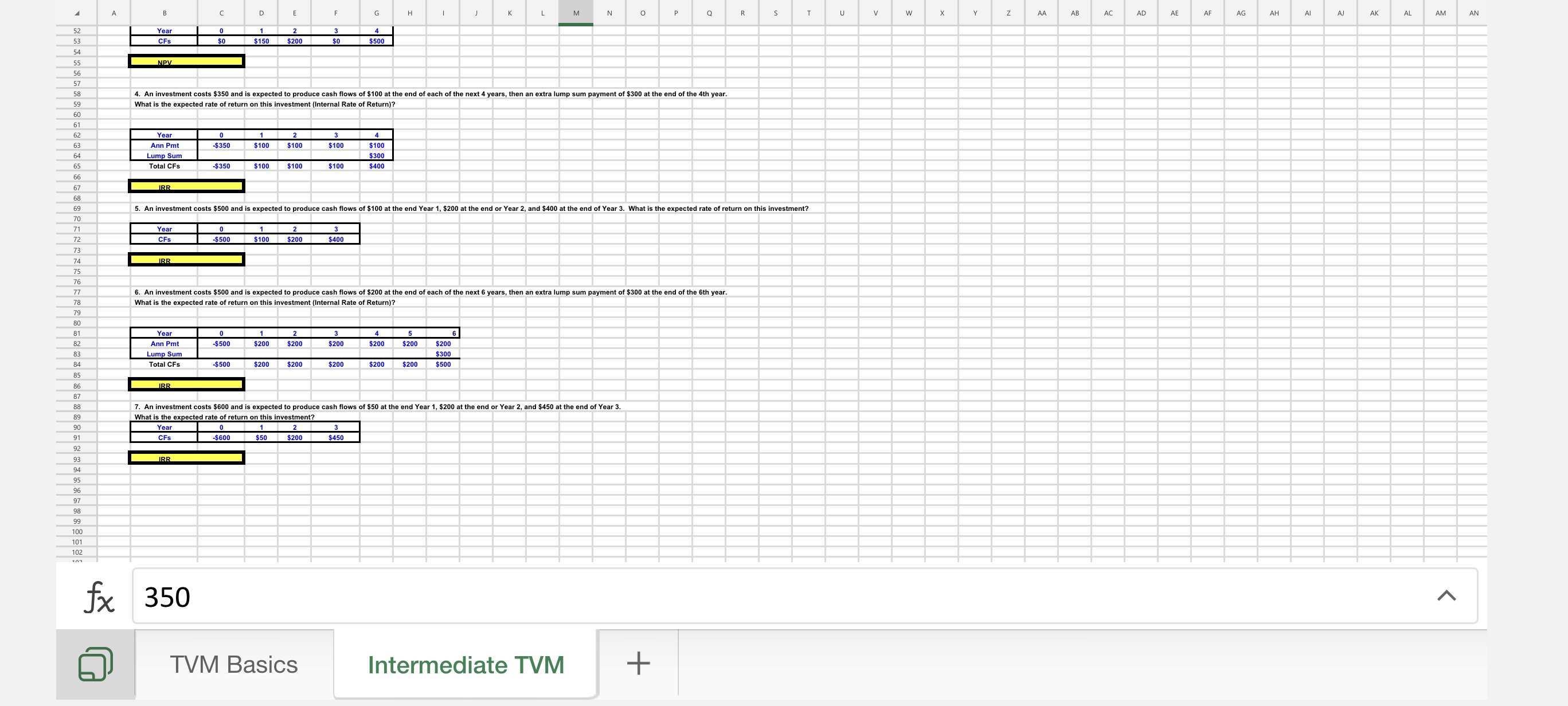 Question 1: The formula number answer for each