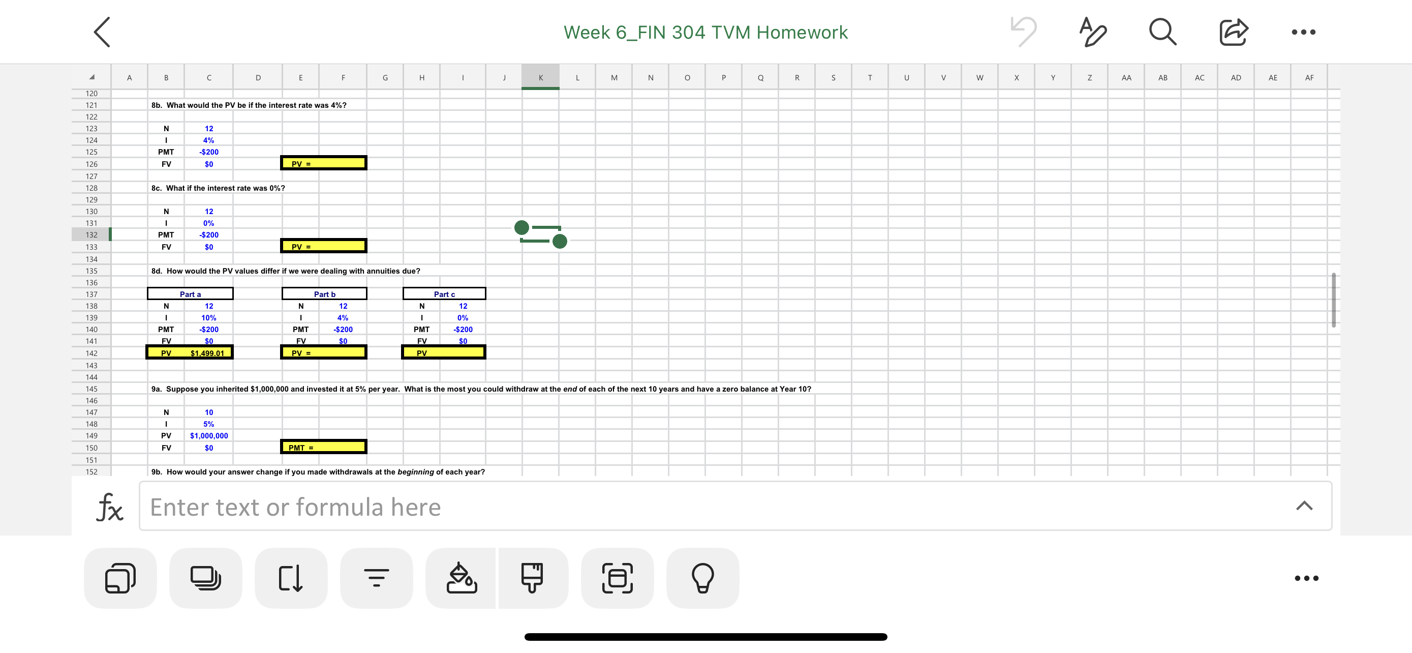 Question 1: The formula number answer for each