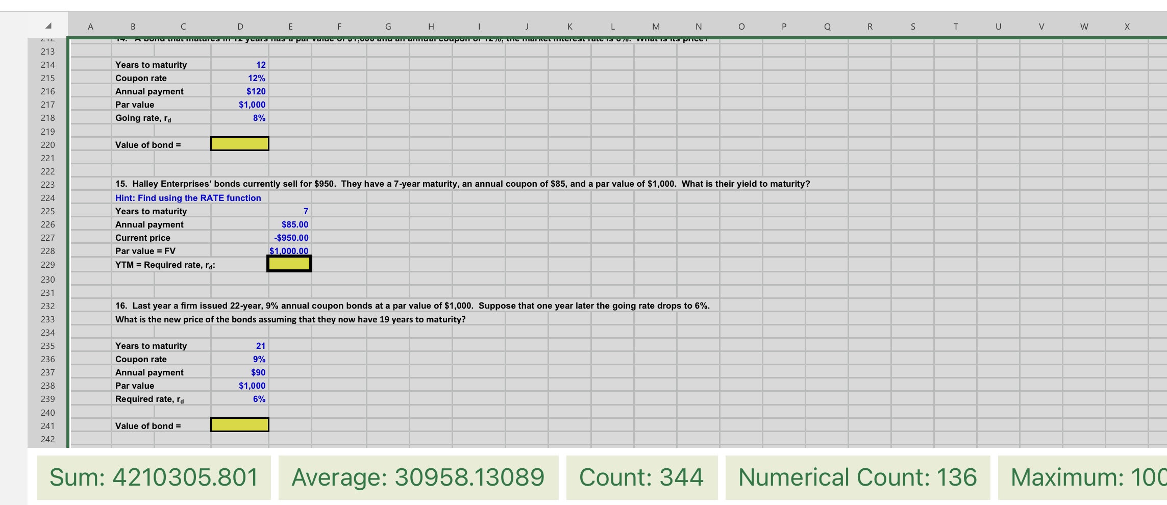 Question 1: The formula number answer for each
