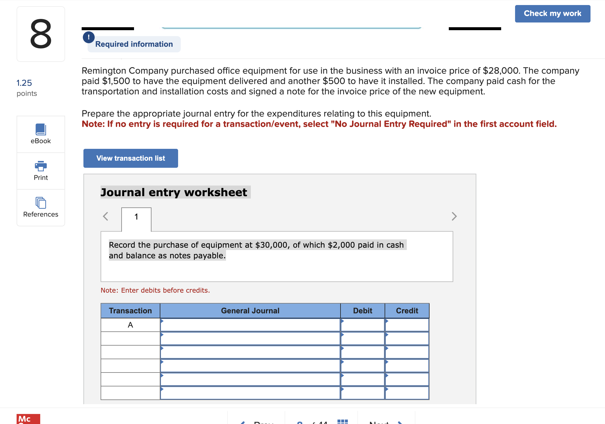 Remington Company purchased office equipment for