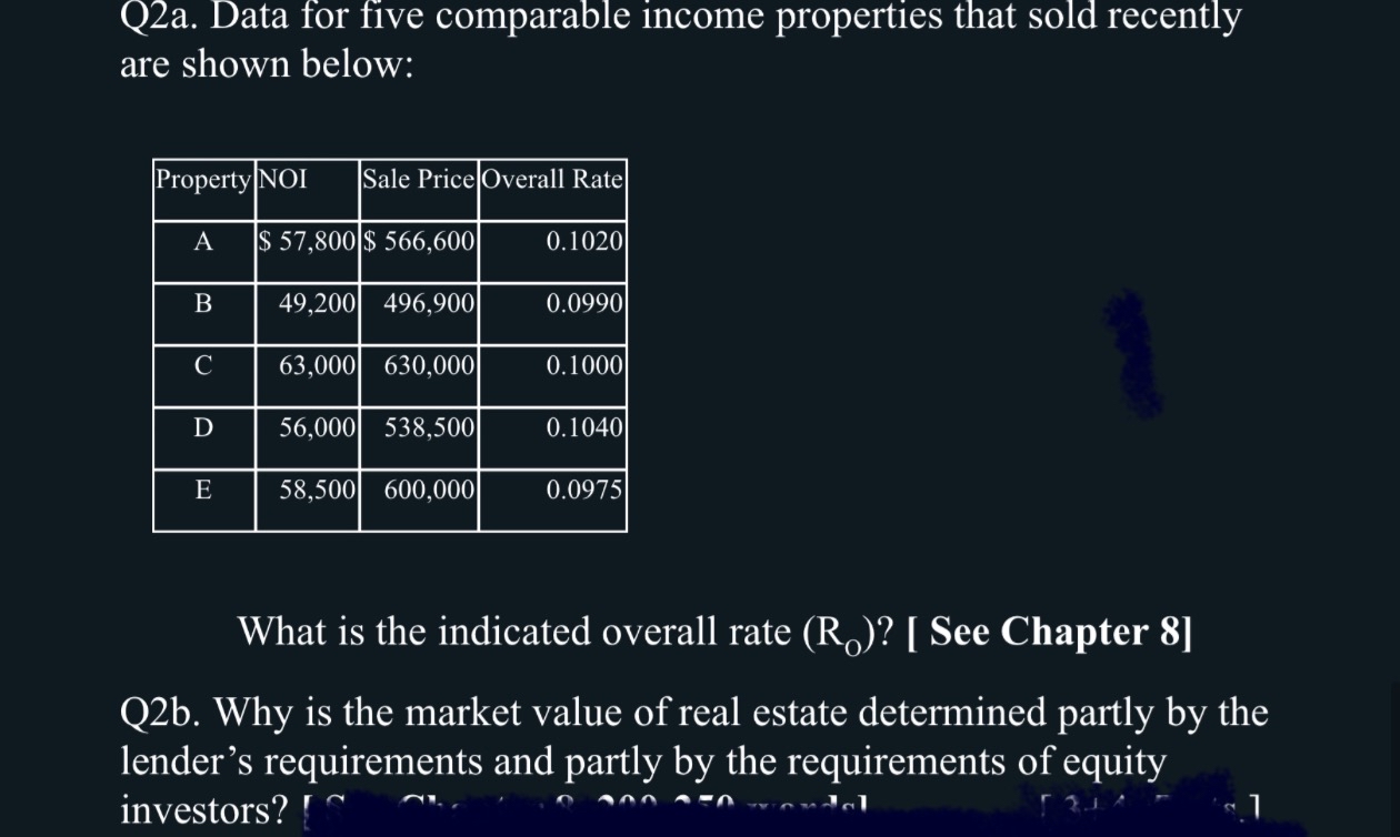 Steps for Q 2 a . Data for five comparable income