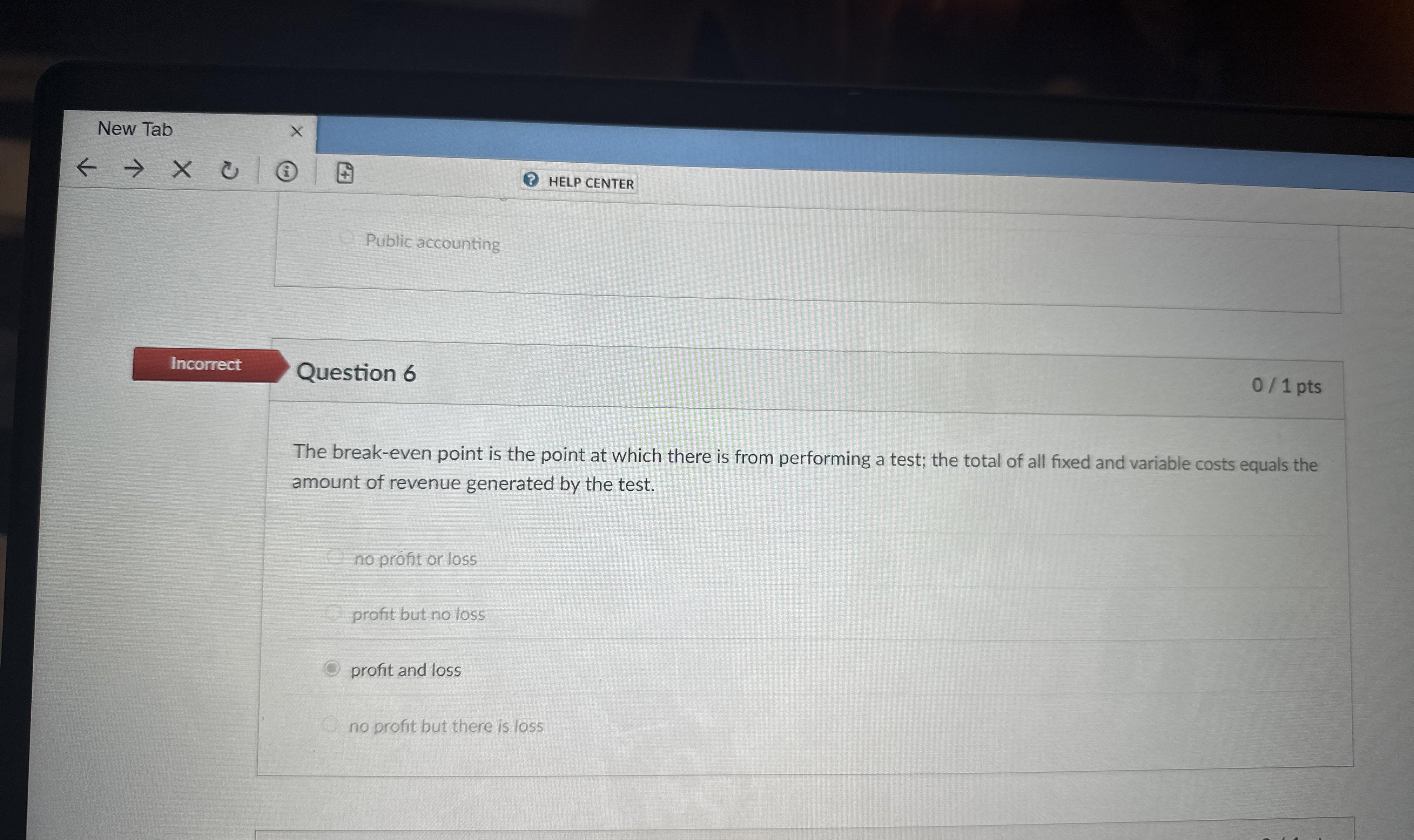 New Tab HELP CENTER Public accounting Question 6