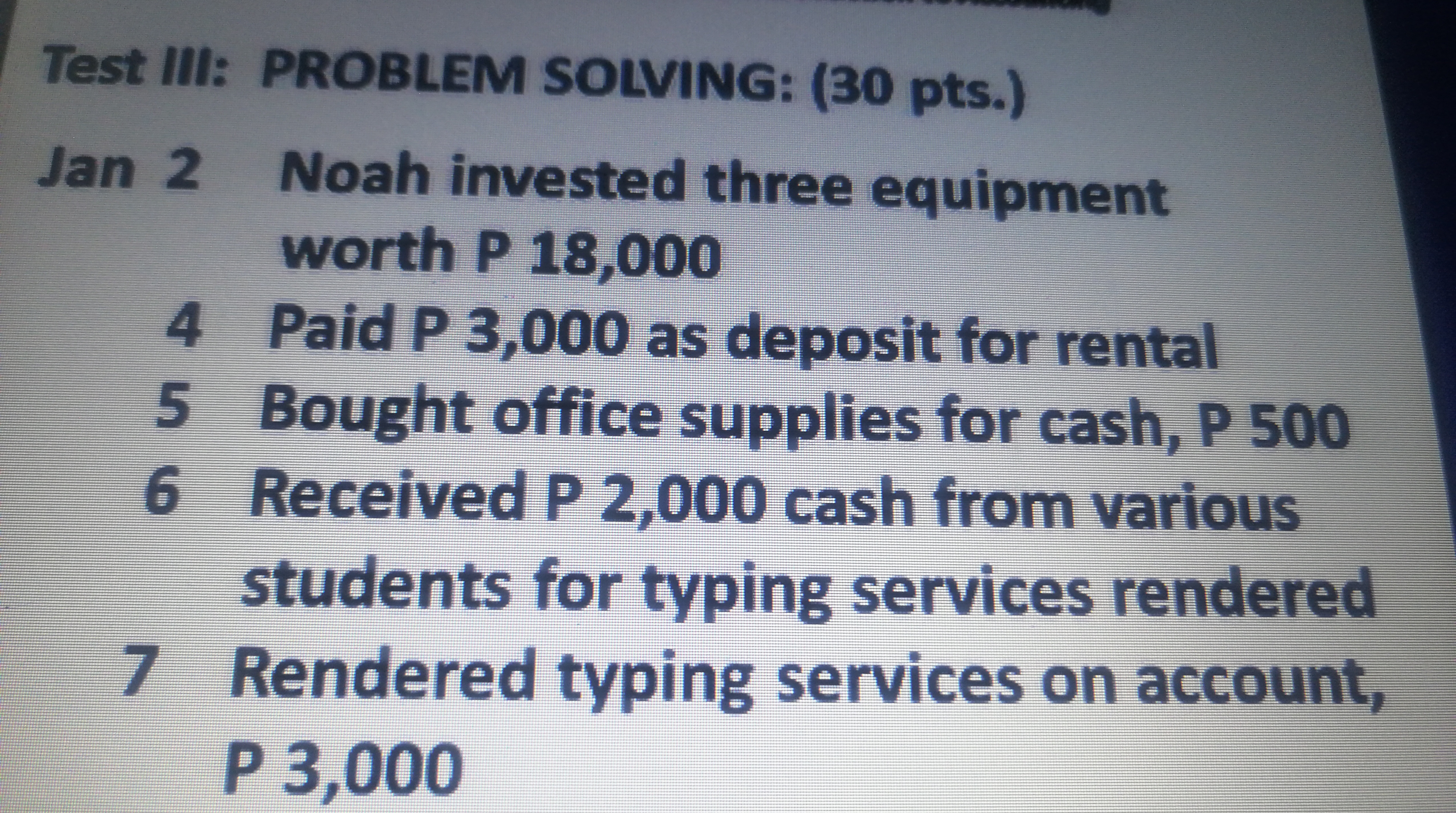 Test III: PROBLEM SOLVING: (30 pts.) Jan 2 Noah