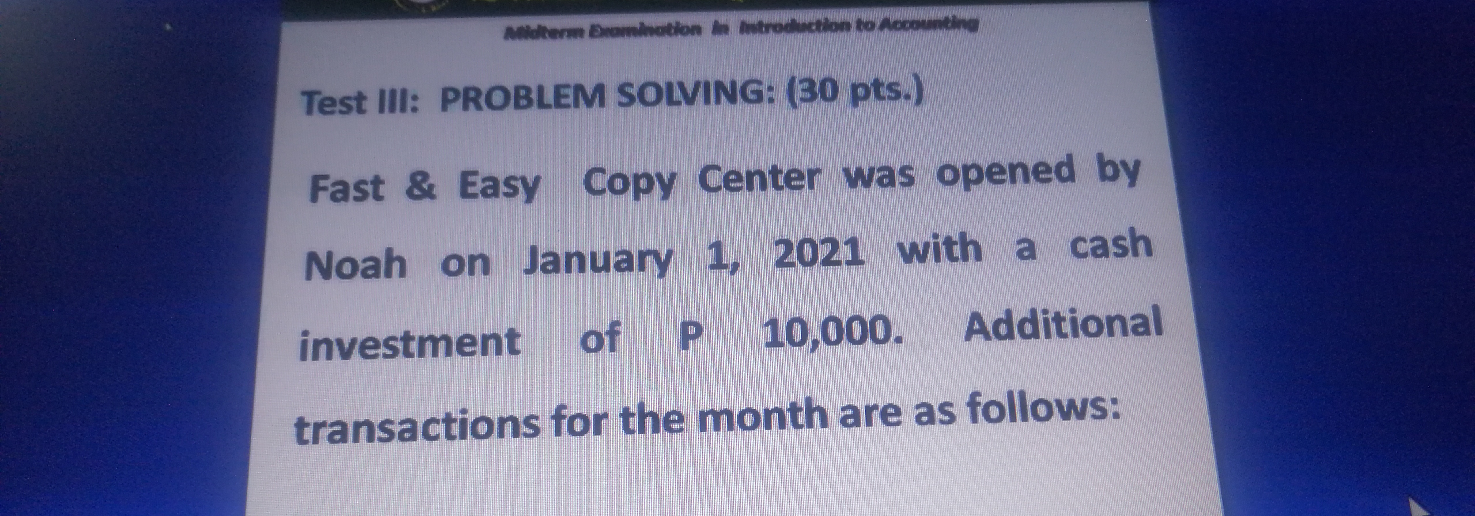 Test III: PROBLEM SOLVING: (30 pts.) Jan 2 Noah