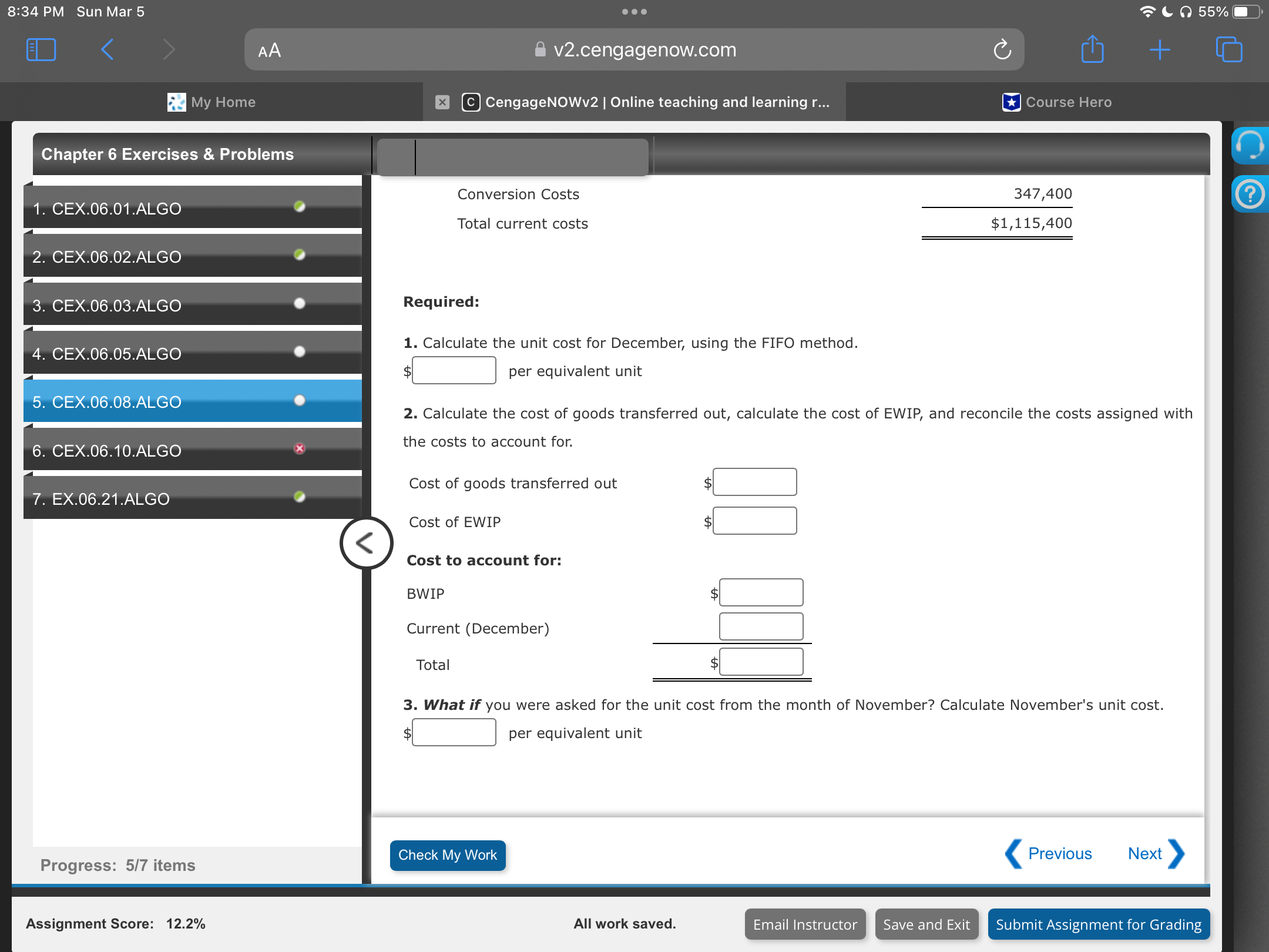 8:34 PM Sun Mar 5 . . . 55% < AA