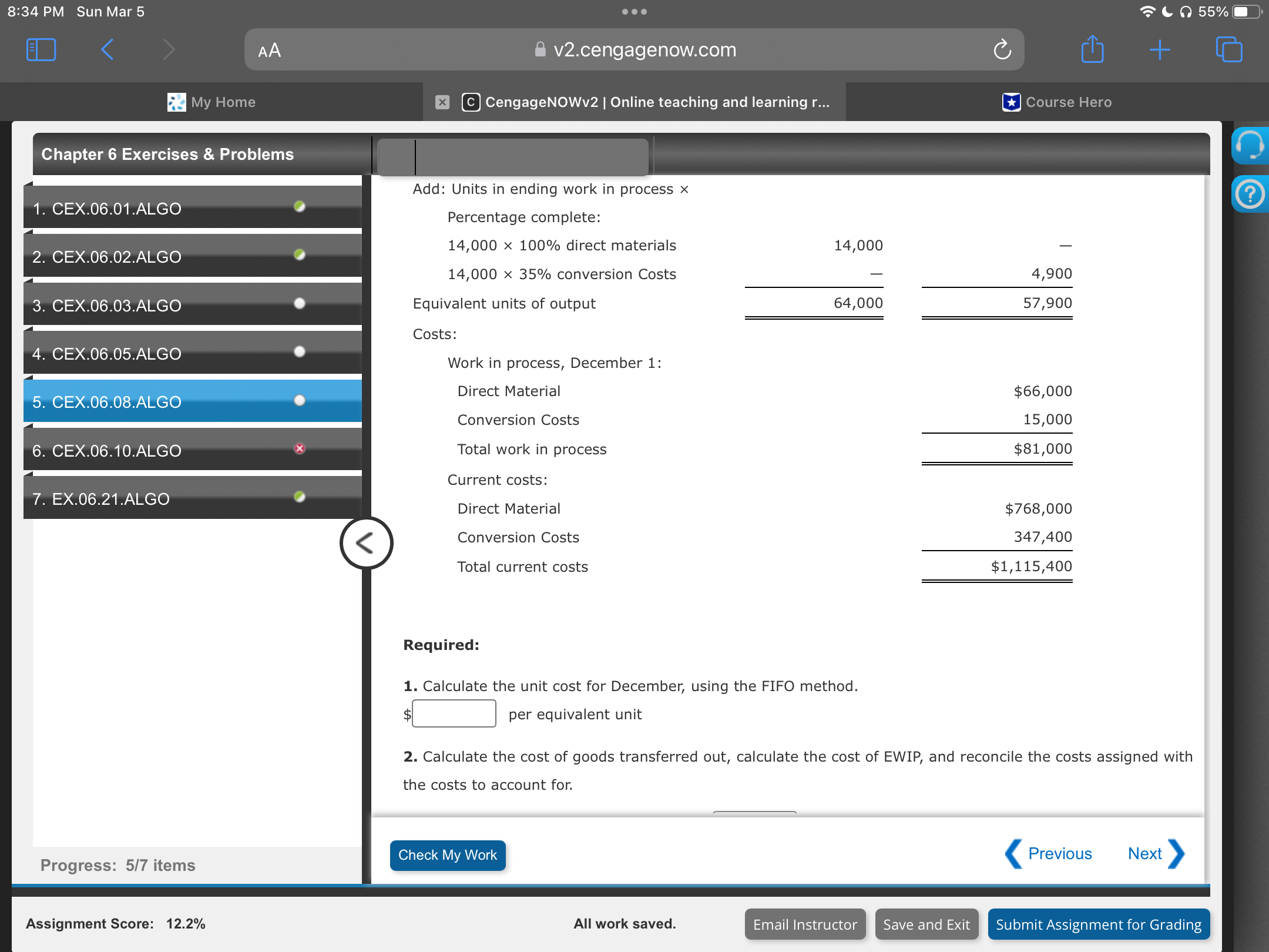 8:34 PM Sun Mar 5 . . . 55% < AA