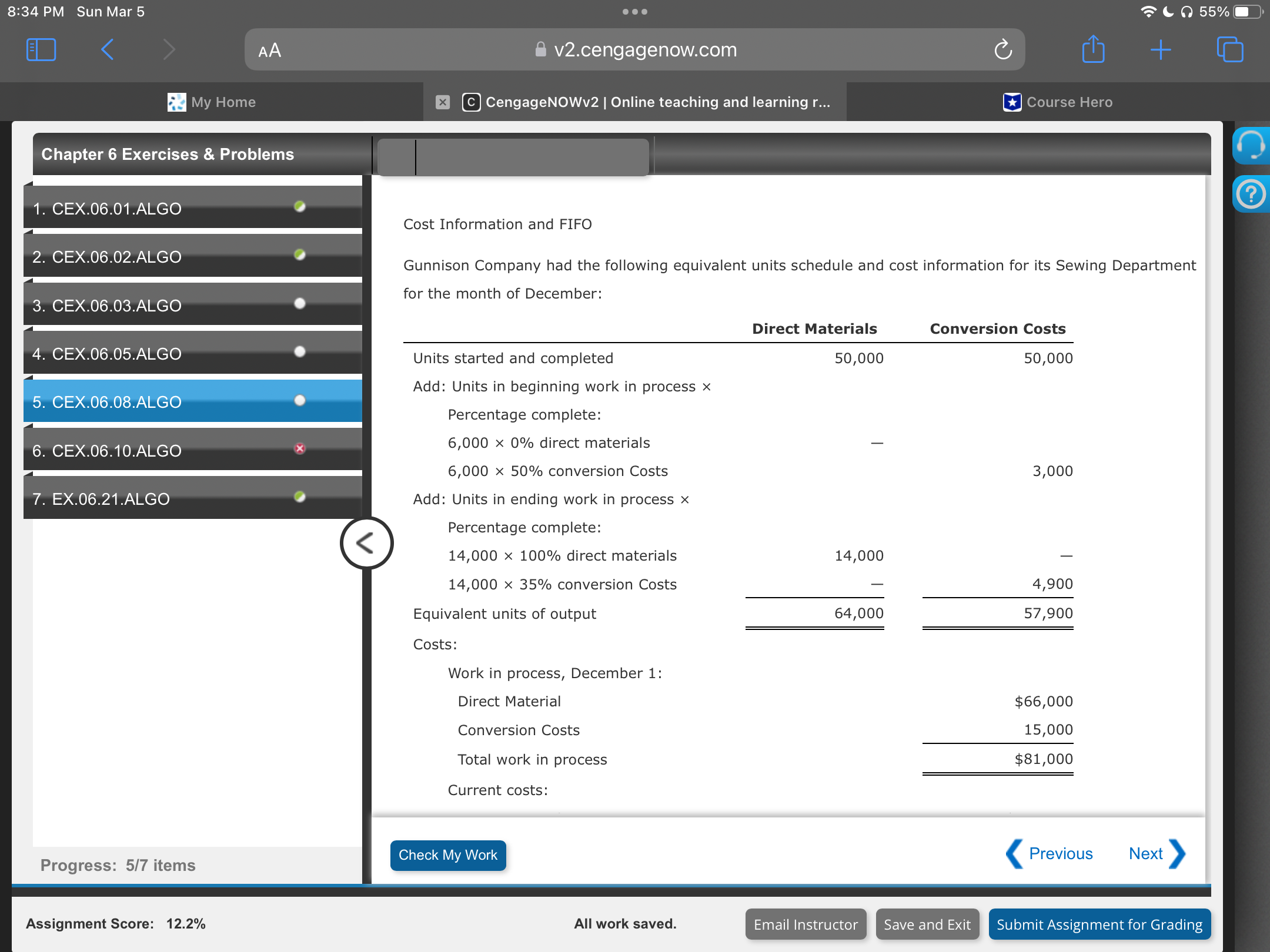 8:34 PM Sun Mar 5 . . . 55% < AA