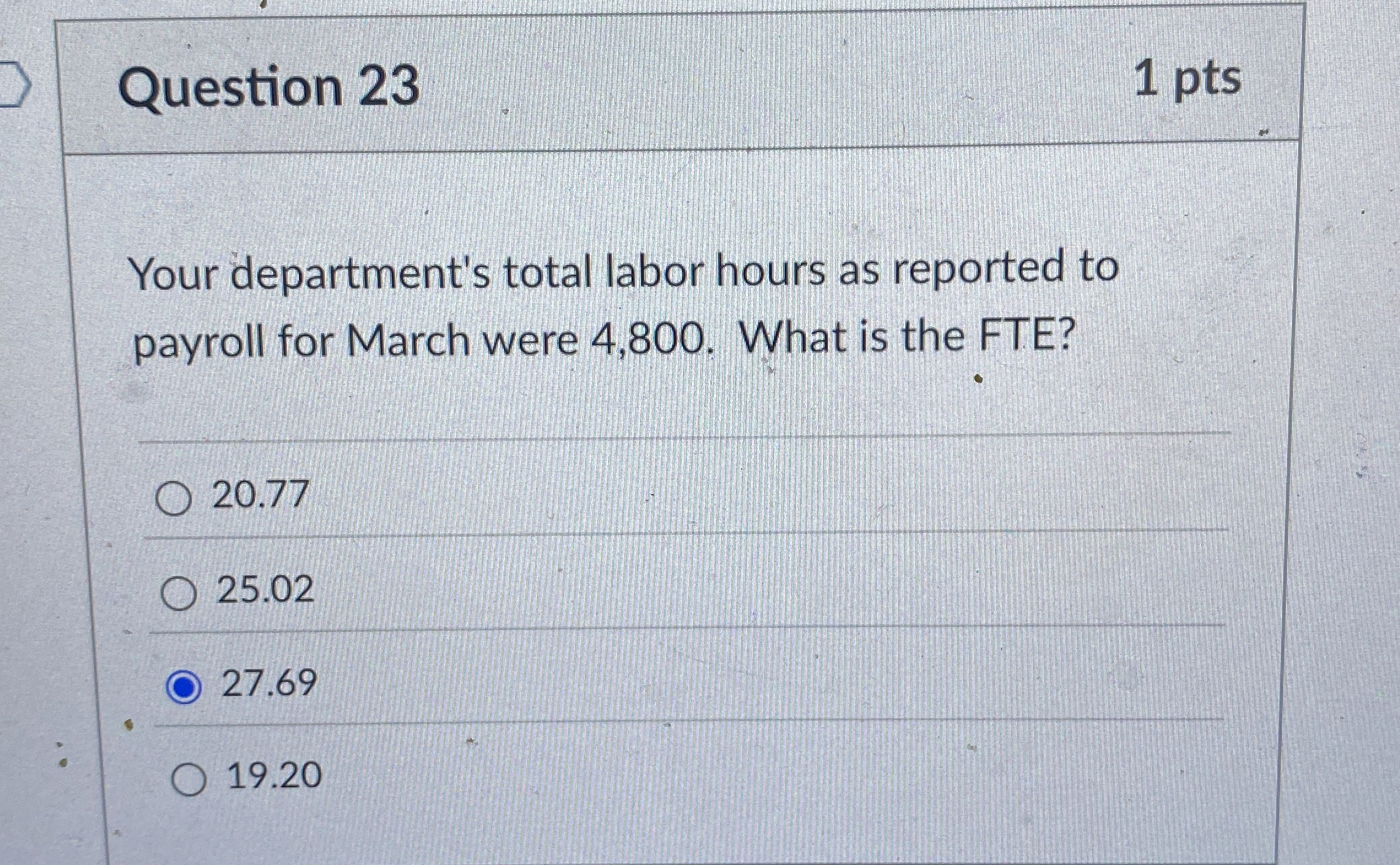 Question 2 3 1 pts Your department's total labor