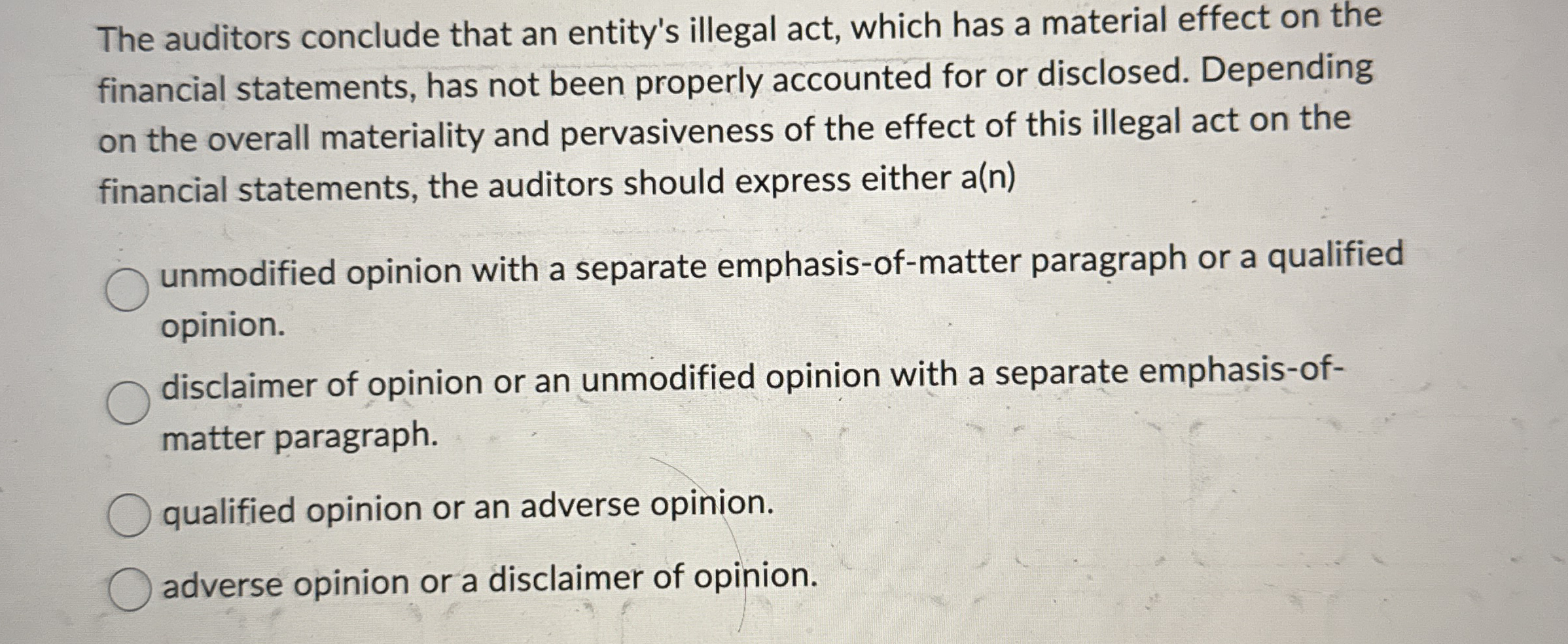 The auditors conclude that an entity's illegal