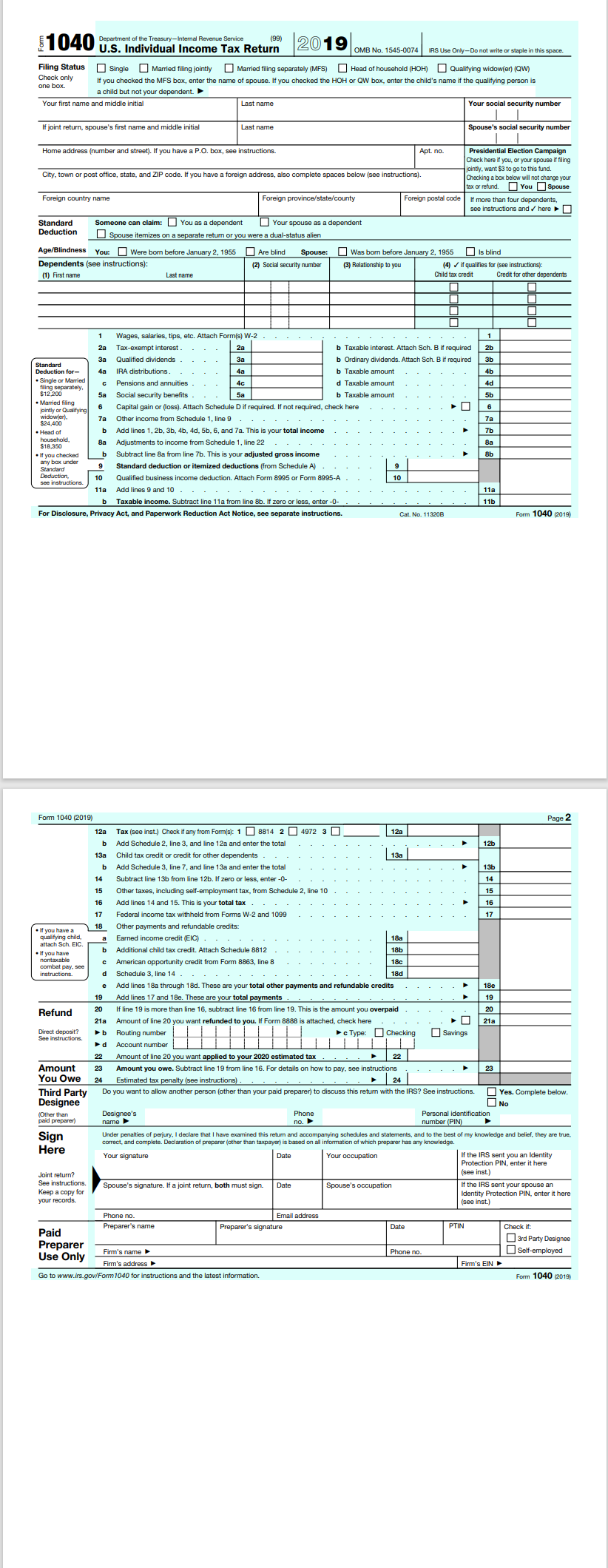 Tax Software Assignment # 1 - Tax Return Problem