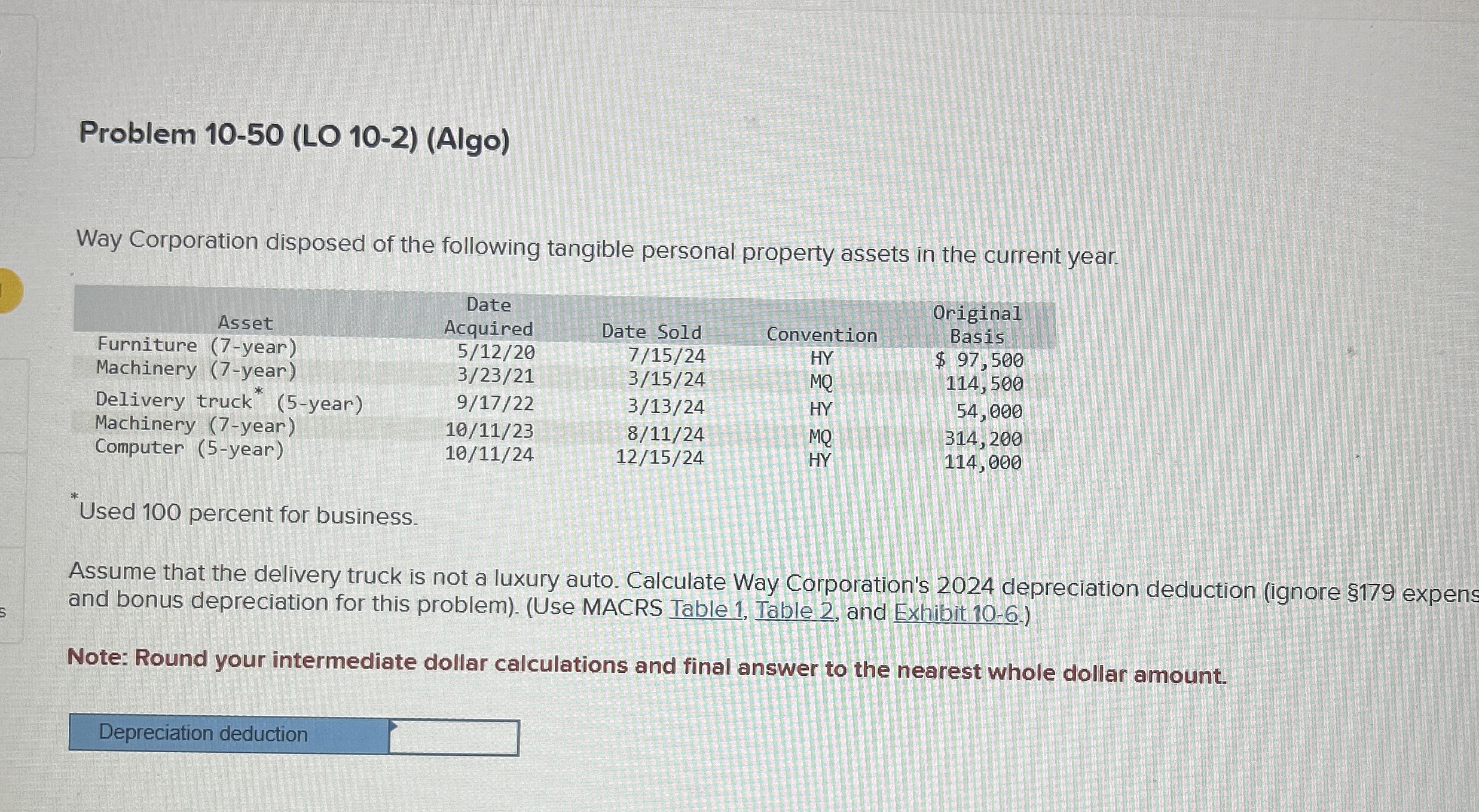 Problem 1 0 - 5 0 ( LO 1 0 - 2 ) ( Algo ) Way
