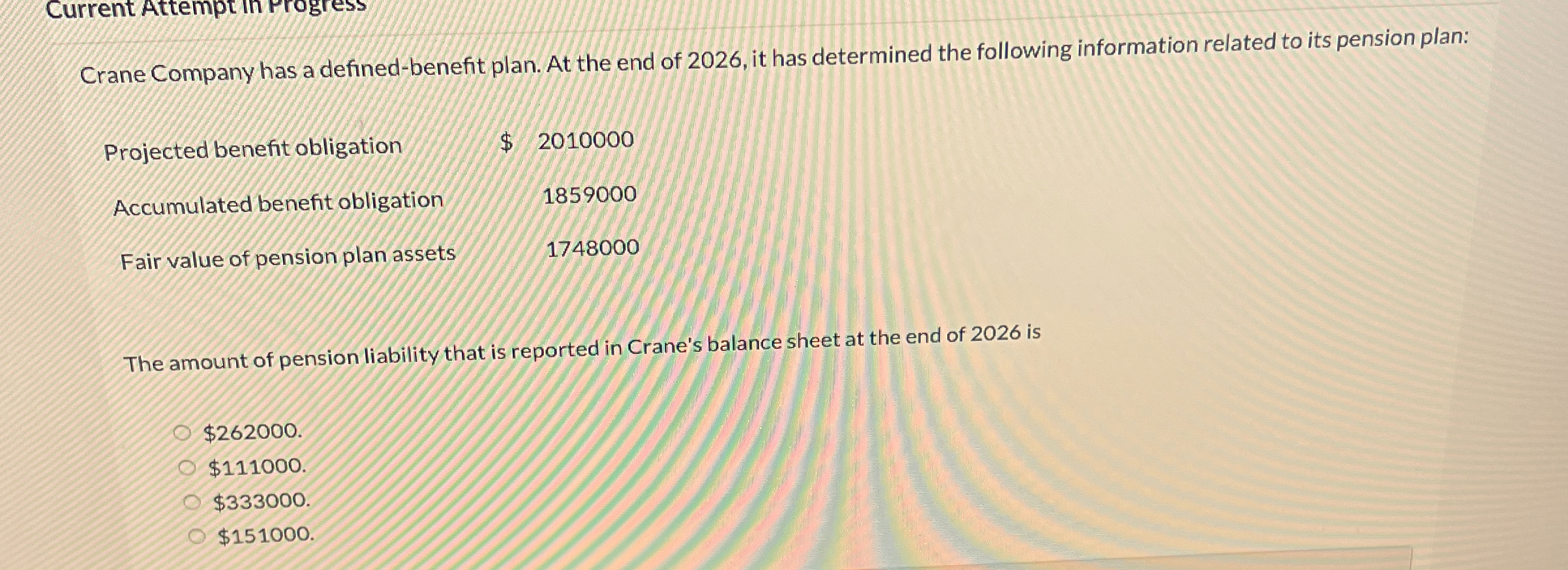 Crane Company has a defined - benefit plan. At