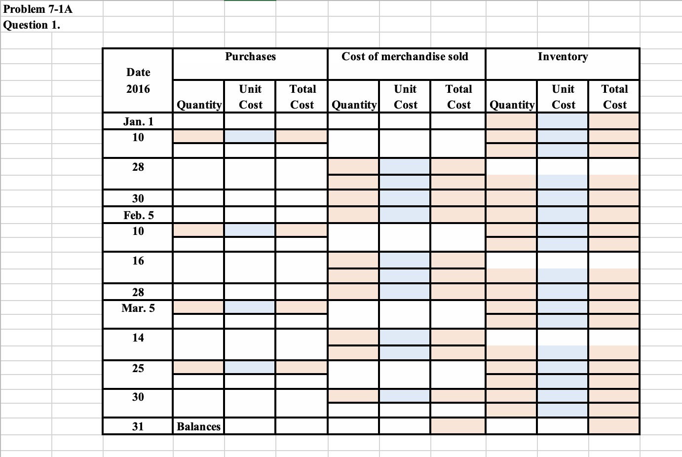 Chapter 7 Problems PR 7-1A FIFO perpetual