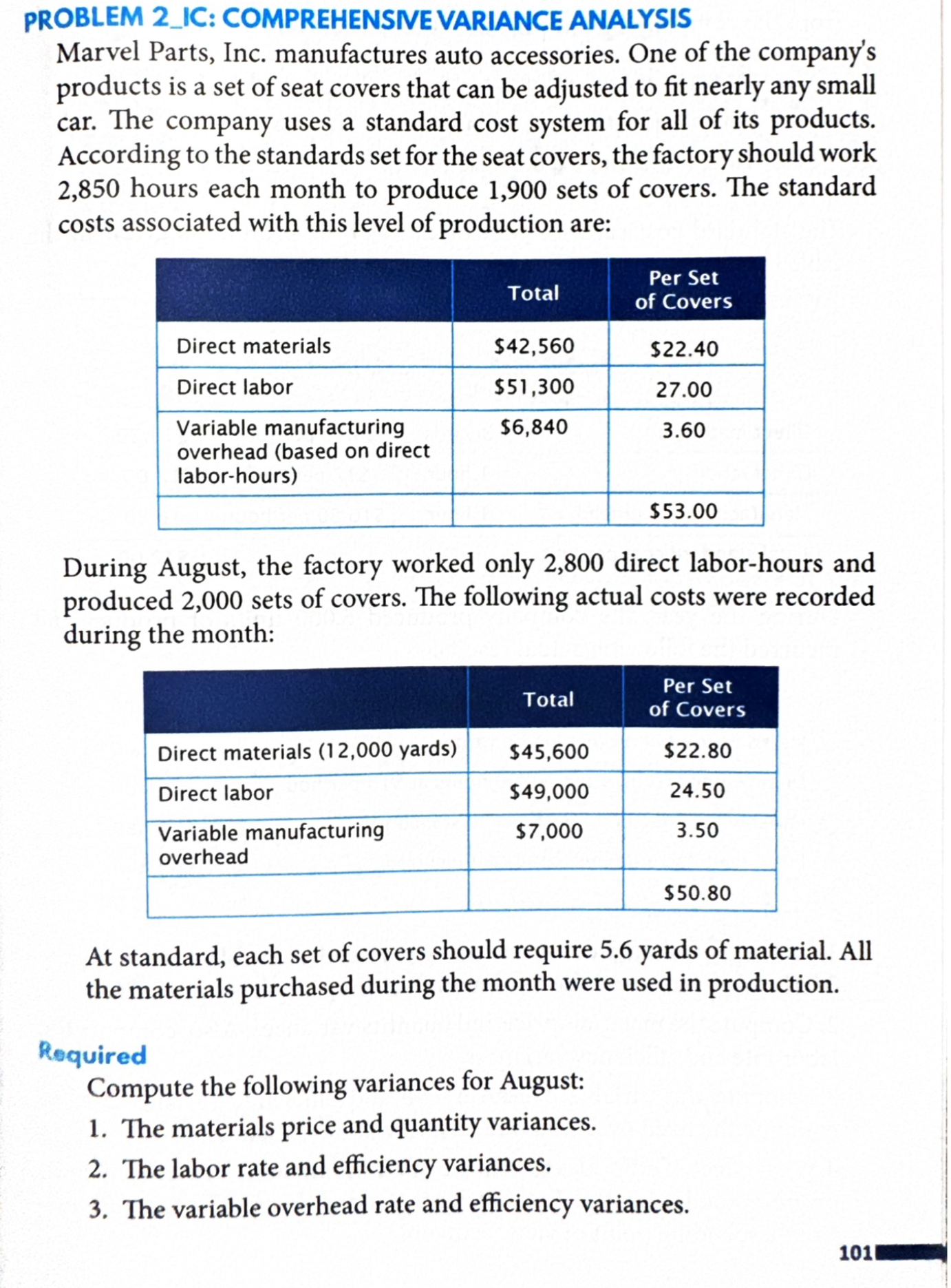 PROBLEM 2 _ IC: COMPREHENSIVE VARIANCE ANALYSIS