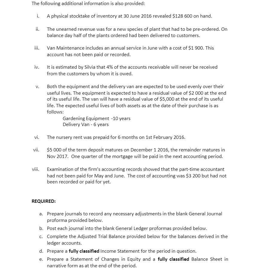 The following additional information is also