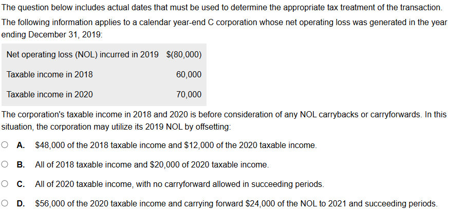 The question below includes actual dates that