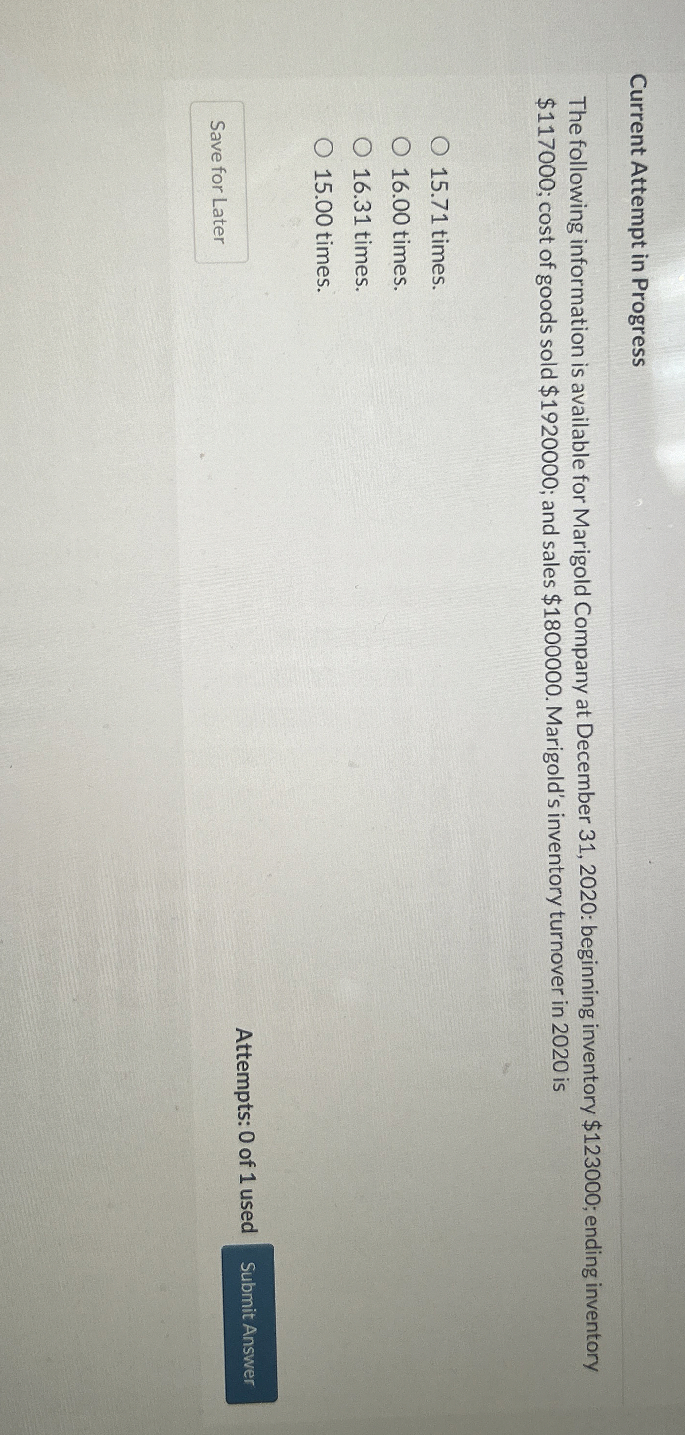 Current Attempt in Progress The following