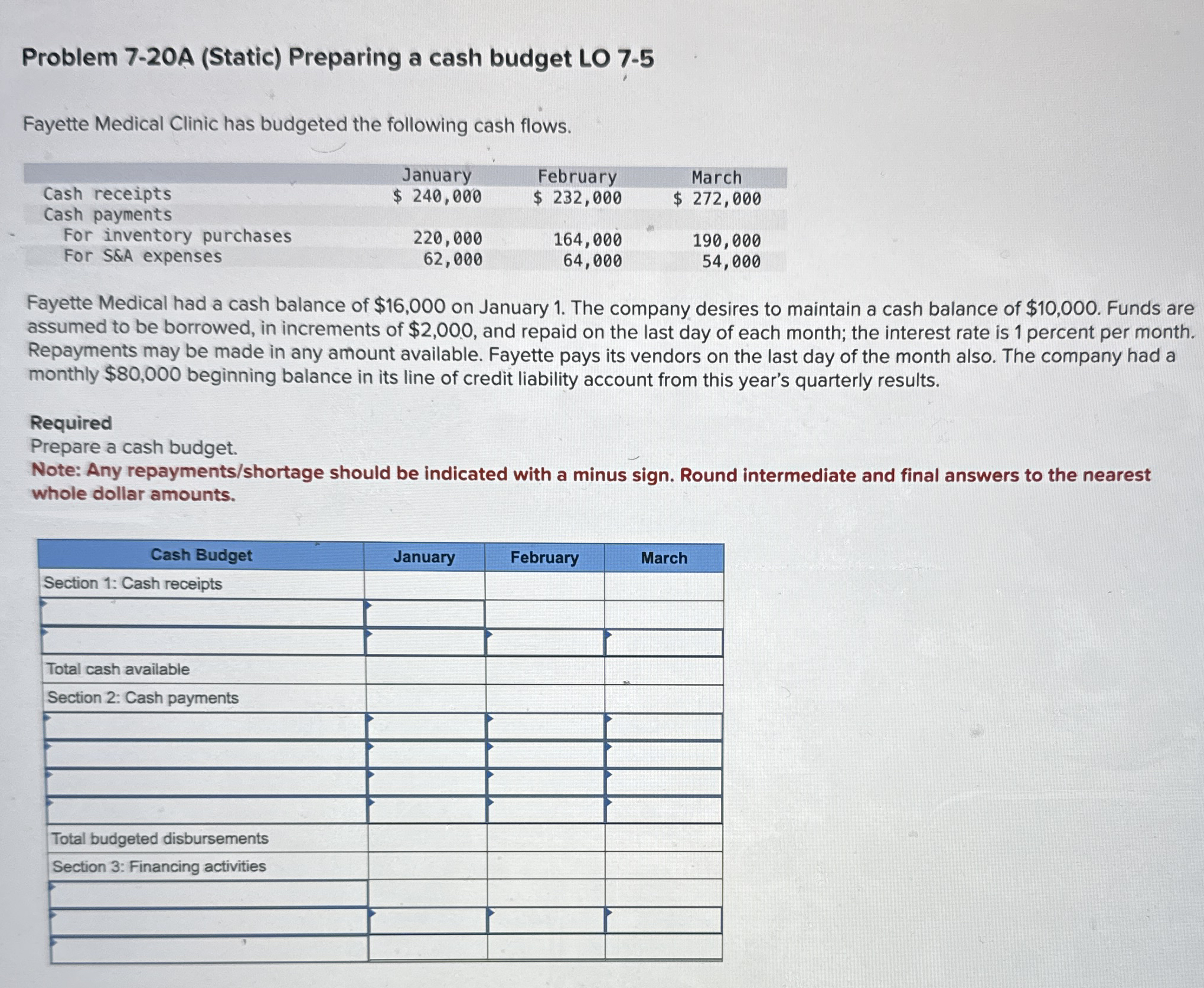 Problem 7 - 2 0 A ( Static ) Preparing a cash