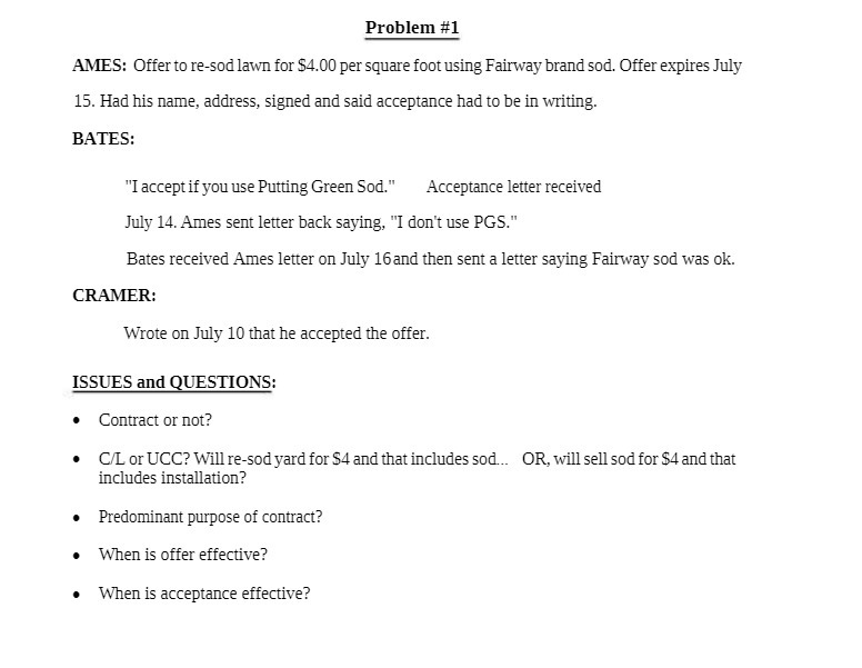 Problem #1 AMES: Offer to re-sod lawn for $4.00
