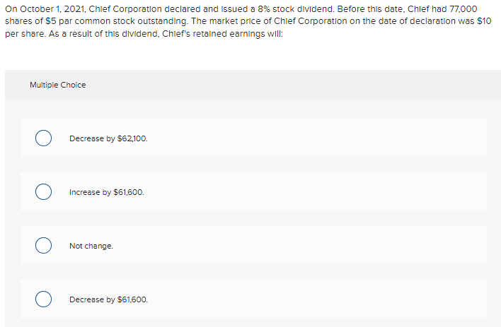 On October 1, 2021, Chief Corporation declared