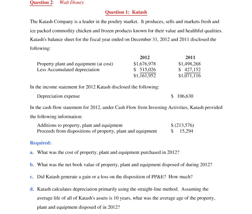 Question 2: Walt Disney Question I: Katash The