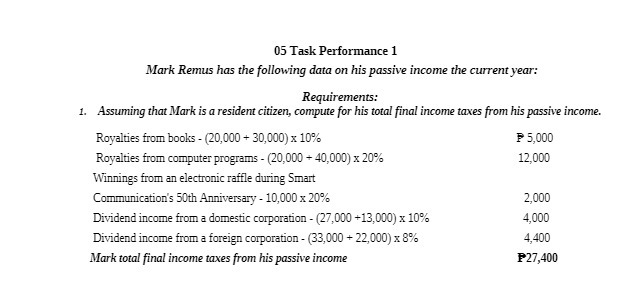 05 Task Performance 1 Mark Remus has the