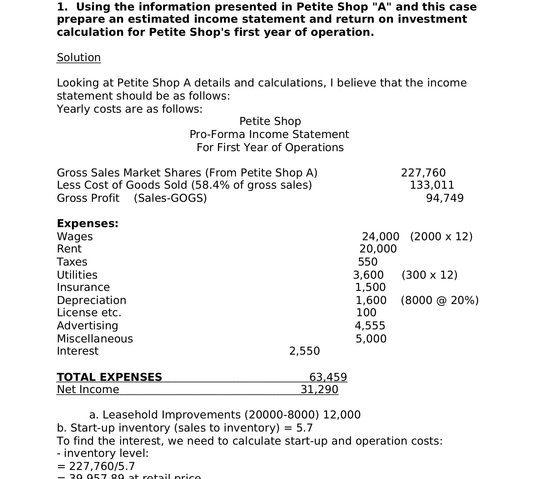 1. Using the information presented in Petite Shop