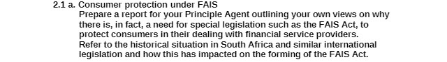 2.1 a. Consumer protection under FAIS Prepare a