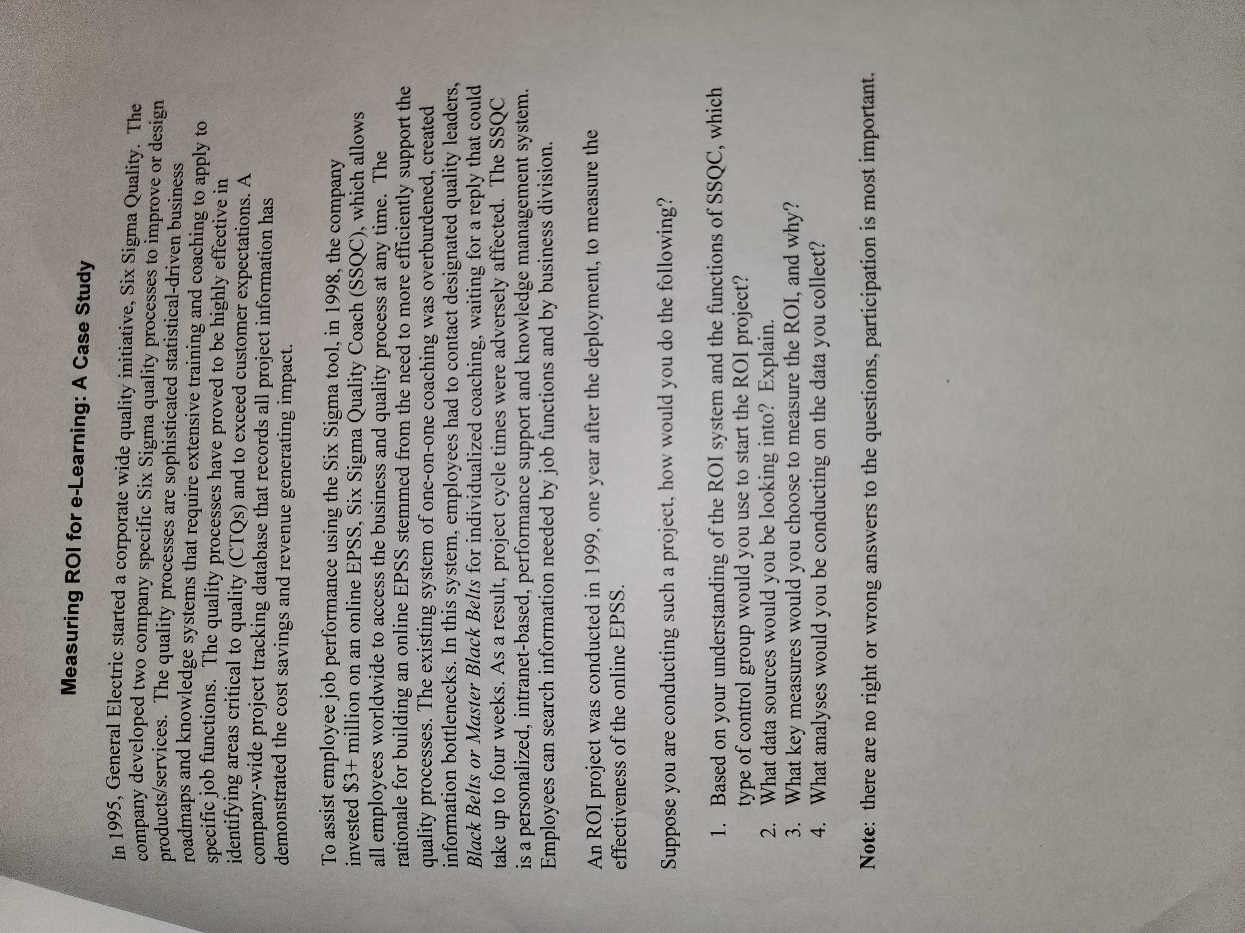 Measuring ROI for e-Learning: A Case Study In