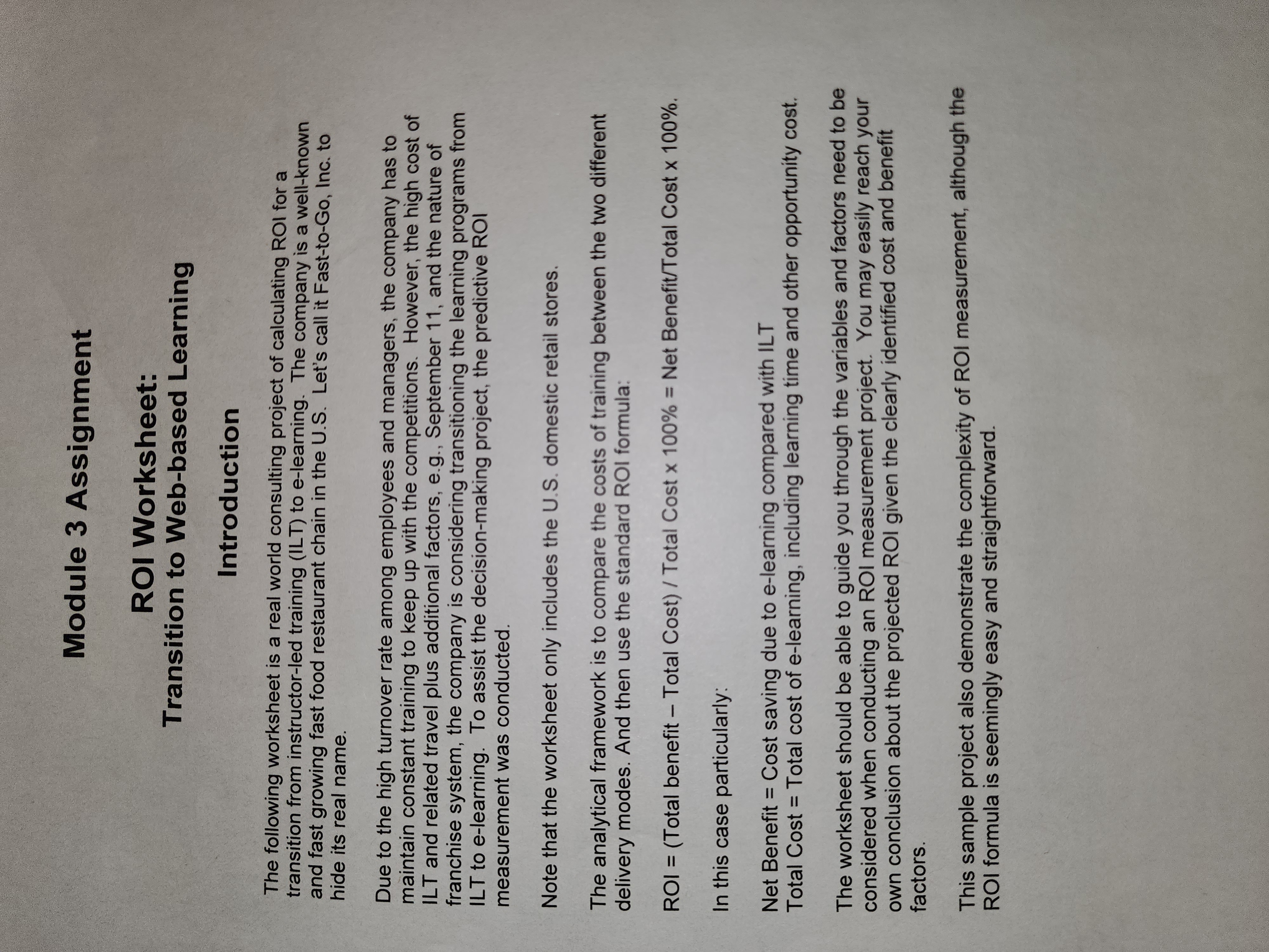 Measuring ROI for e-Learning: A Case Study In