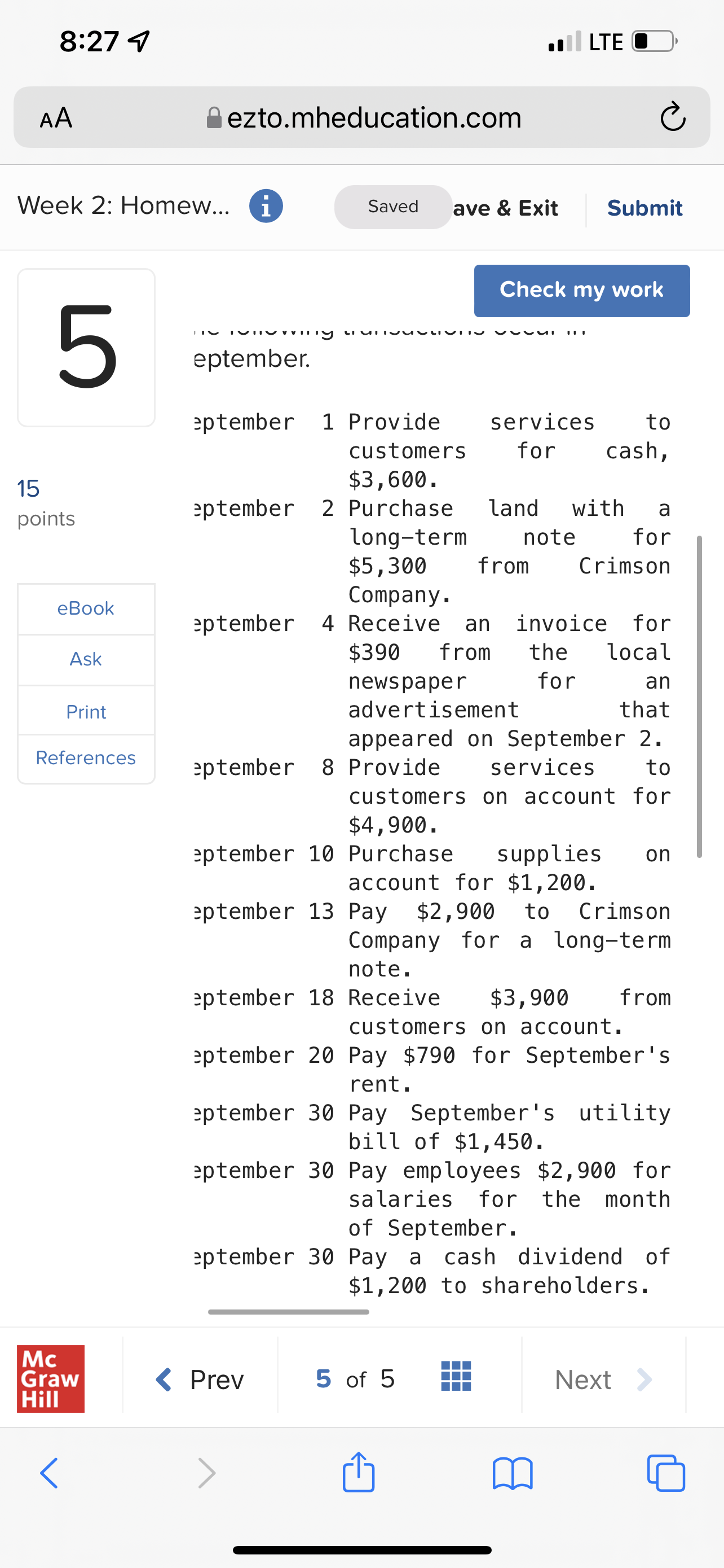 8:28 7 . LTE C AA ezto.mheducation.com C Week 2: