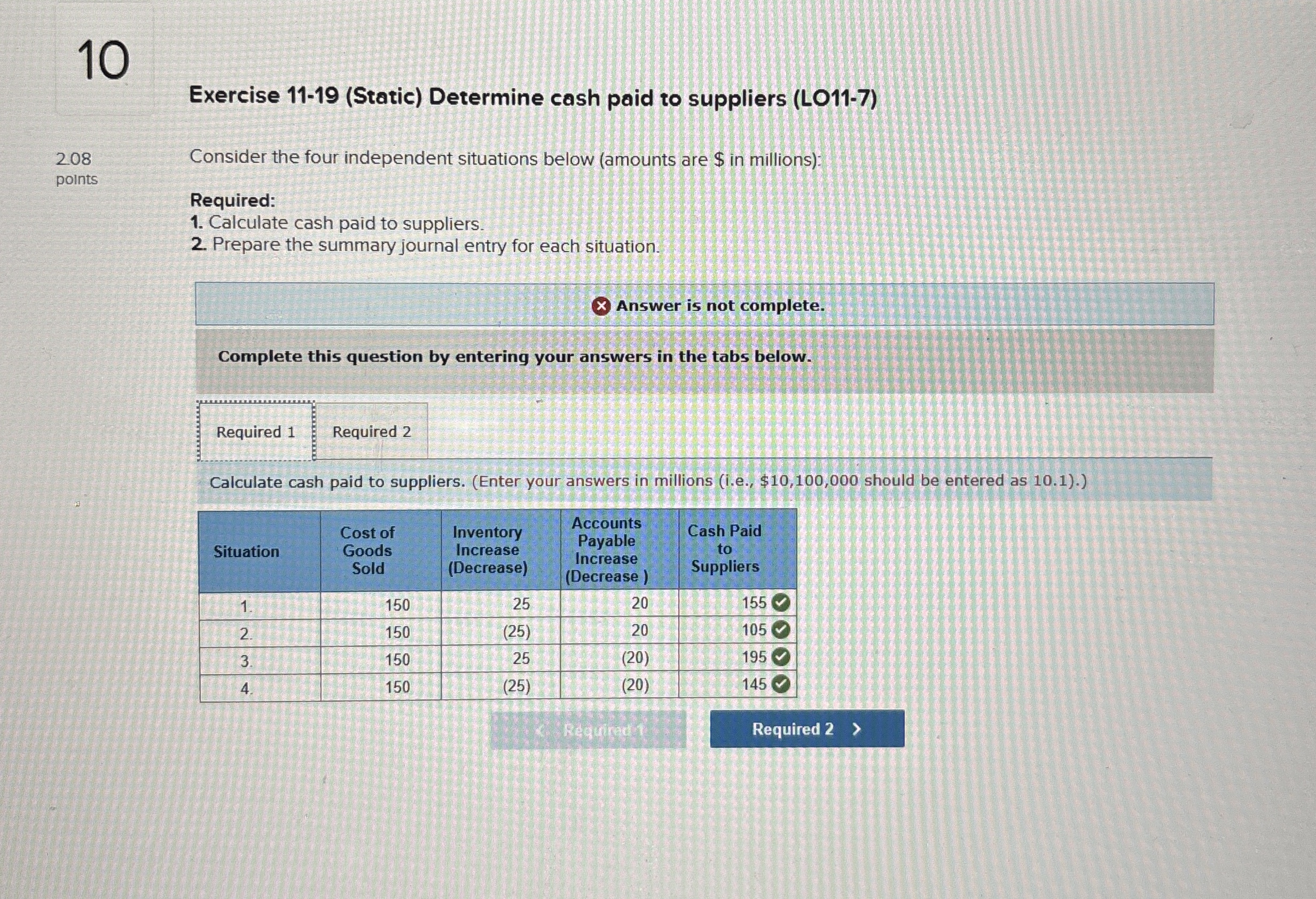 1 0 Exercise 1 1 - 1 9 ( Static ) Determine cash