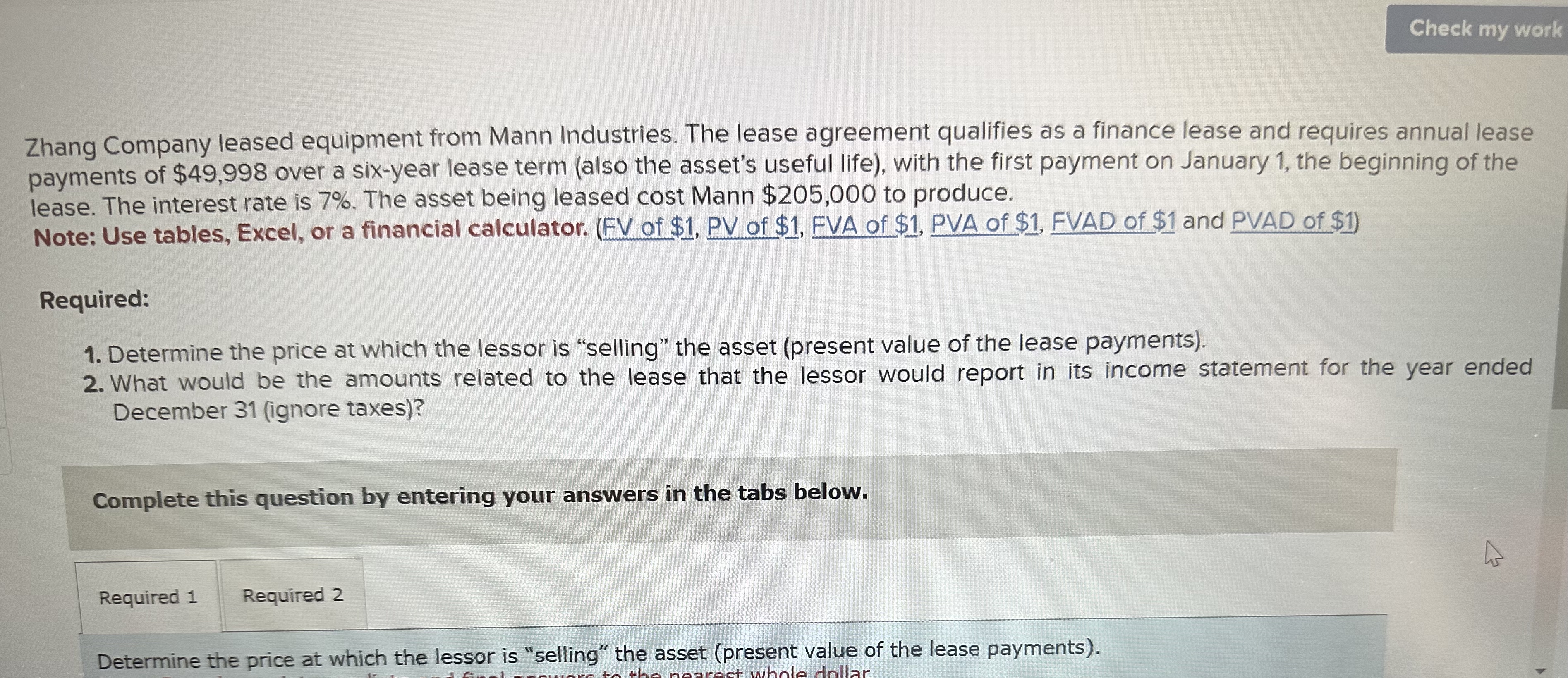 Zhang Company leased equipment from Mann