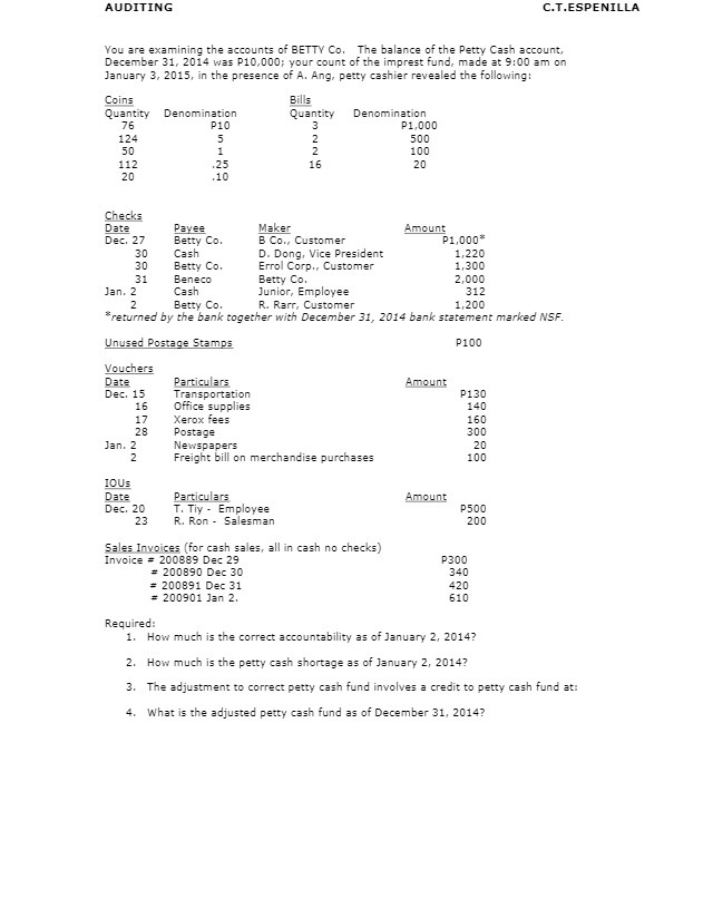 AUDITING C.T.ESPENILLA You are examining the