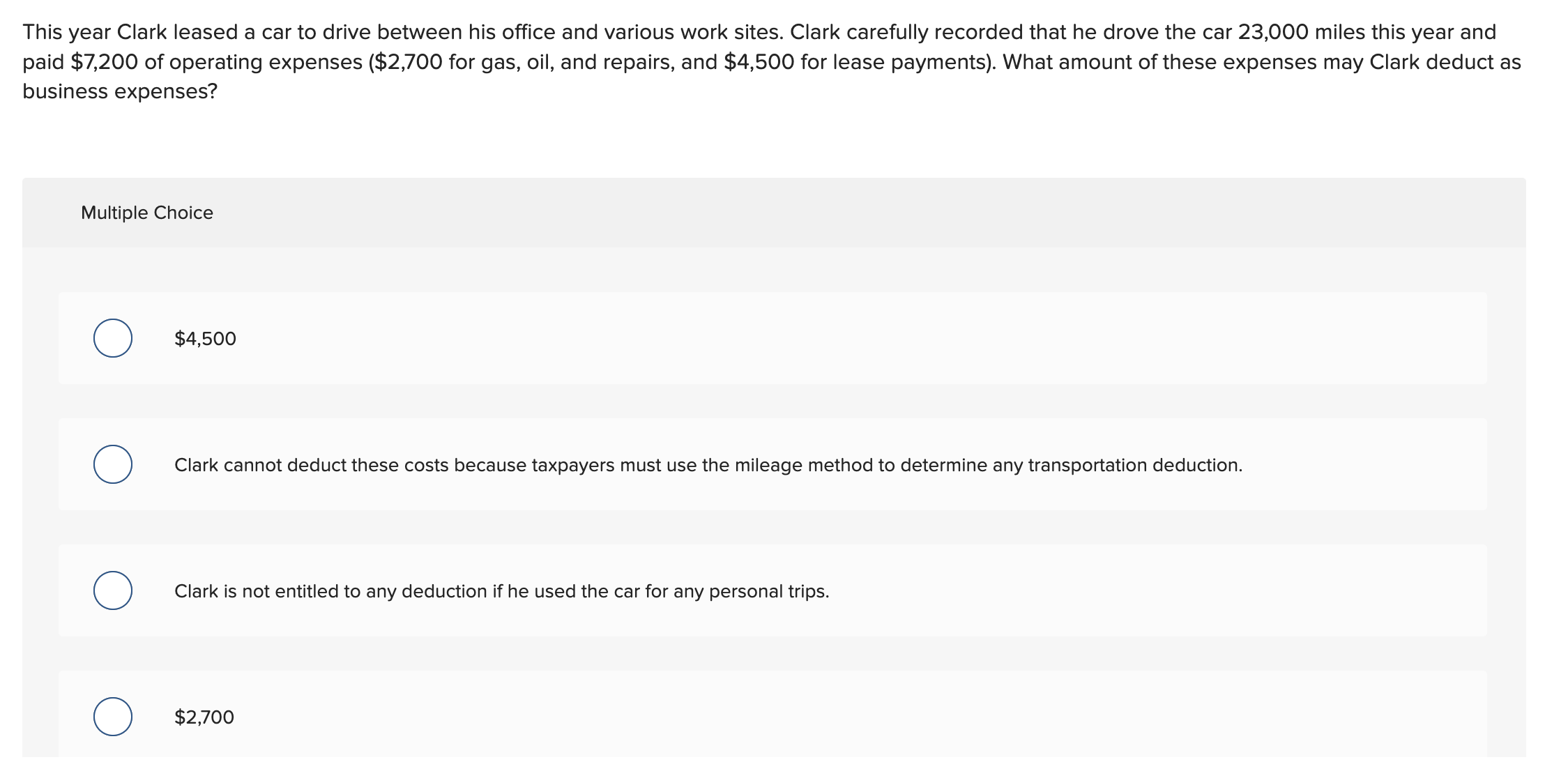 This year Clark leased a car to drive between his