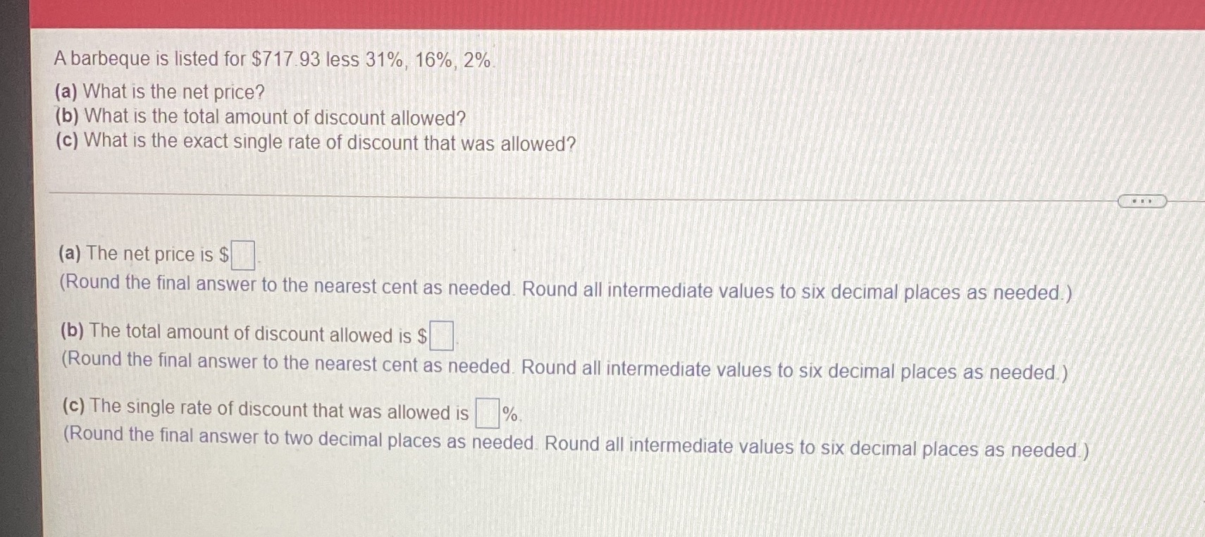 A barbeque is listed for $717.93 less 31%, 16%,