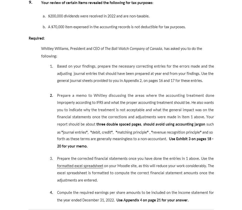 9. Your review of certain Items revealed the