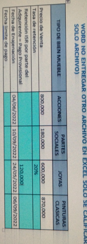 WORD NO ENTREGAR OTRO ARCHIVO EN EXCEL SOLO SE
