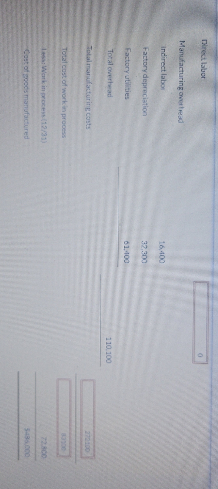 this is part 2 Direct labor O Manufacturing