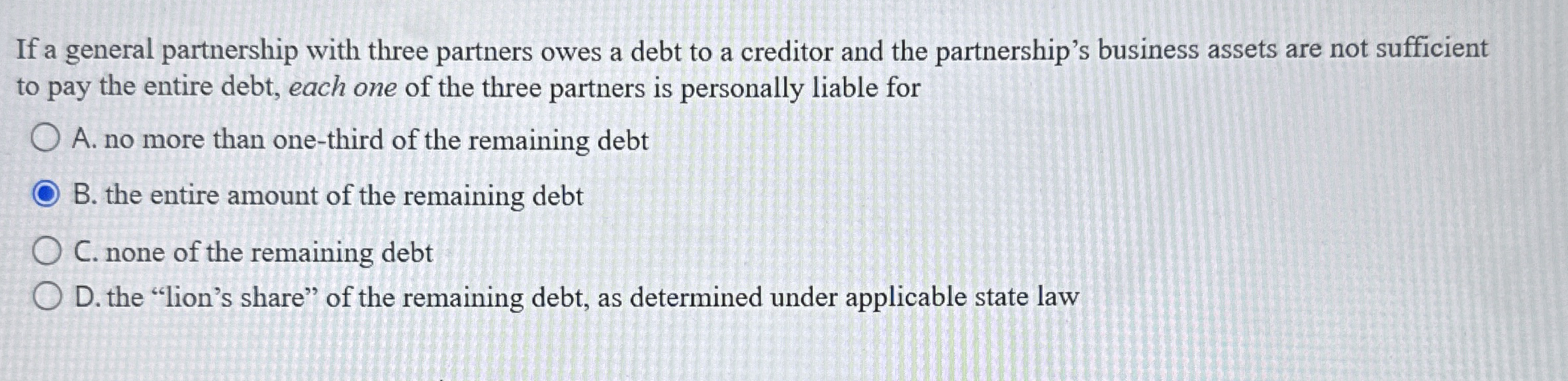 If a general partnership with three partners owes