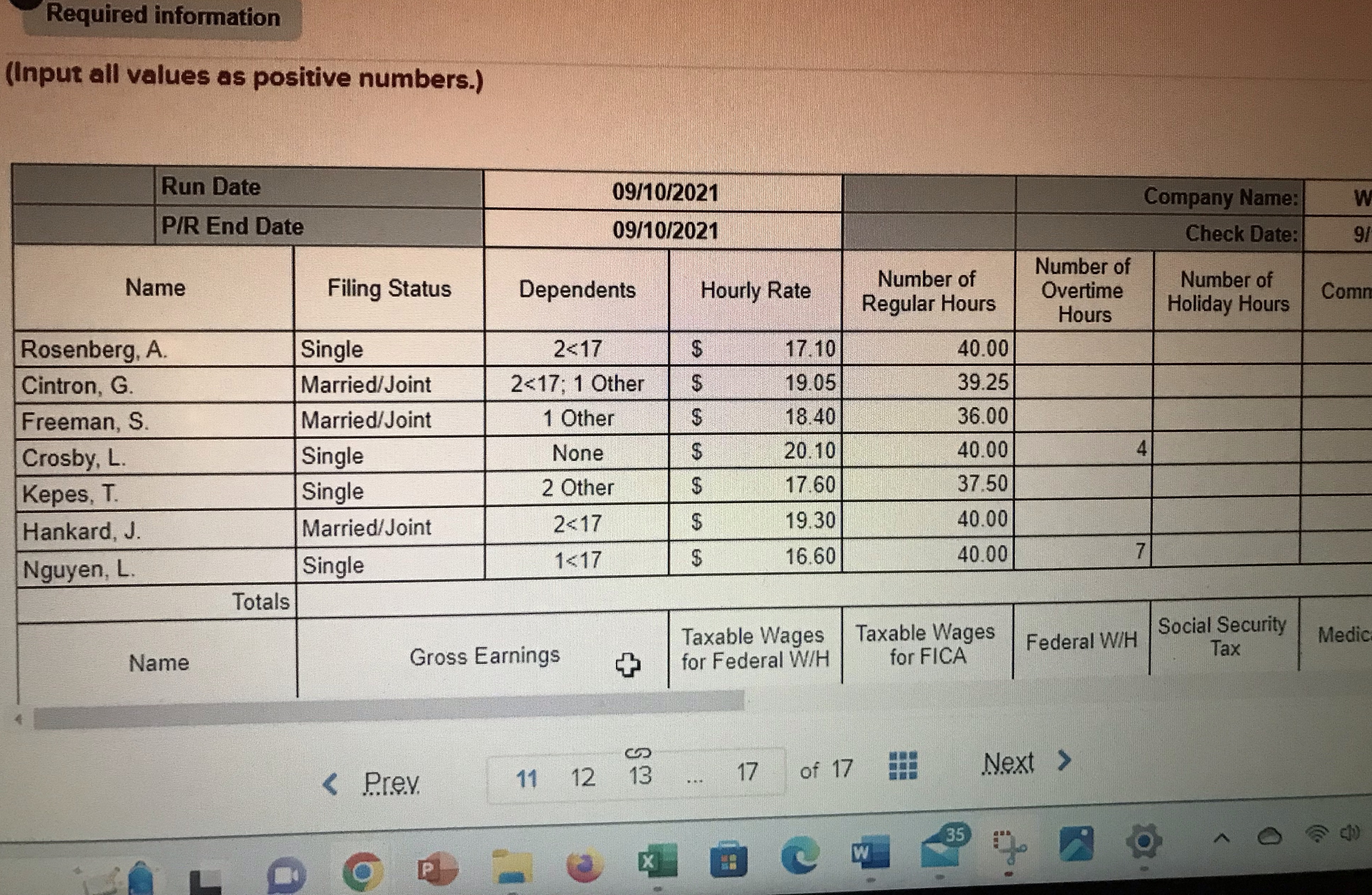 Required information (Input all values as