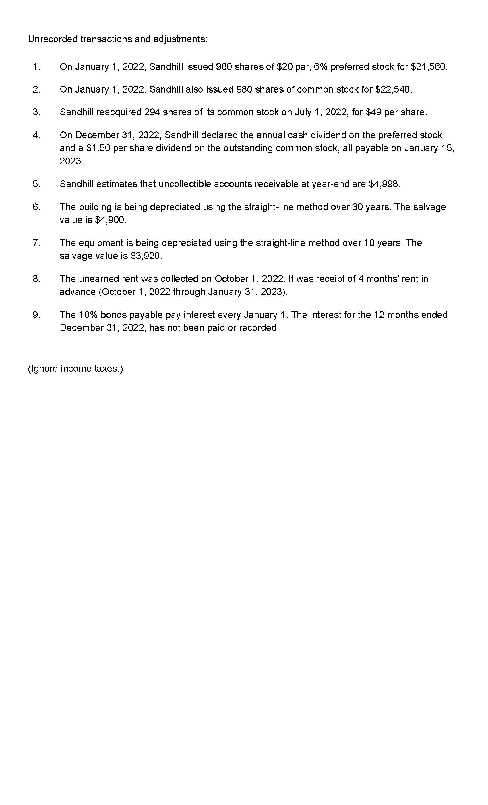 The question is a multi-part accounting problem.